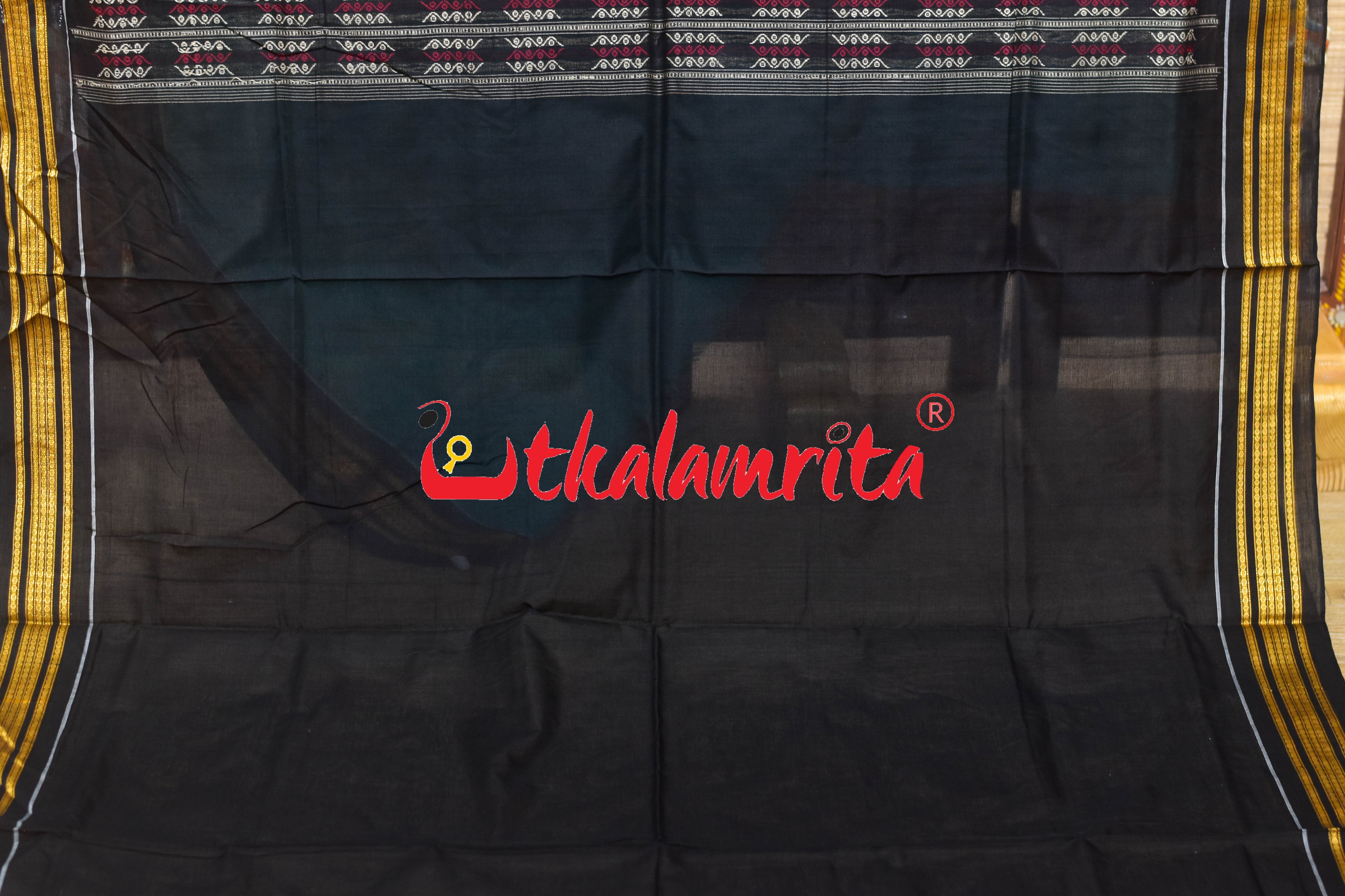 Rama Green Black Taranga Buti Bomkai Cotton Saree