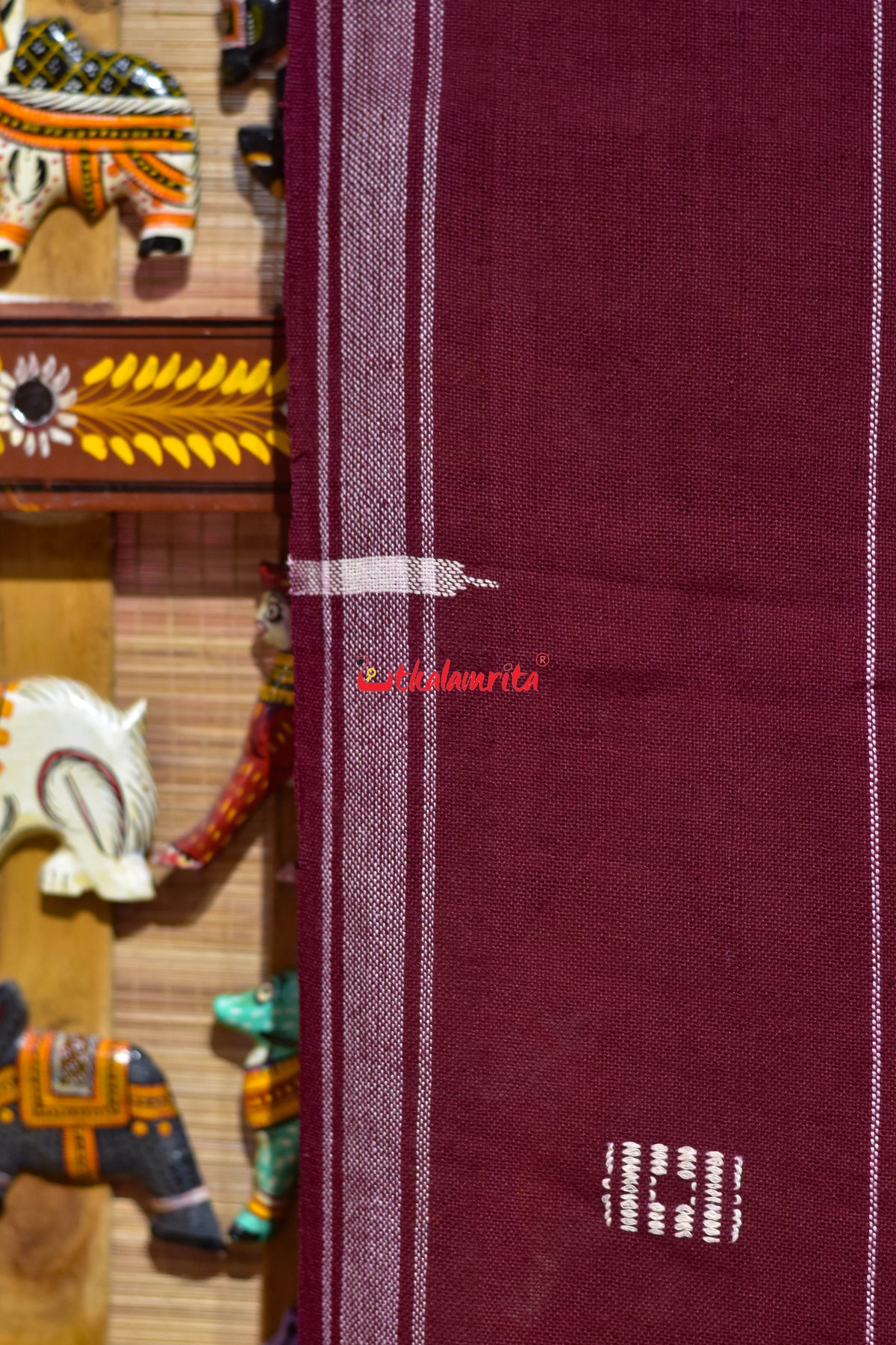 Maroon White Wide Stripes Buti Kotpad (Dupatta)