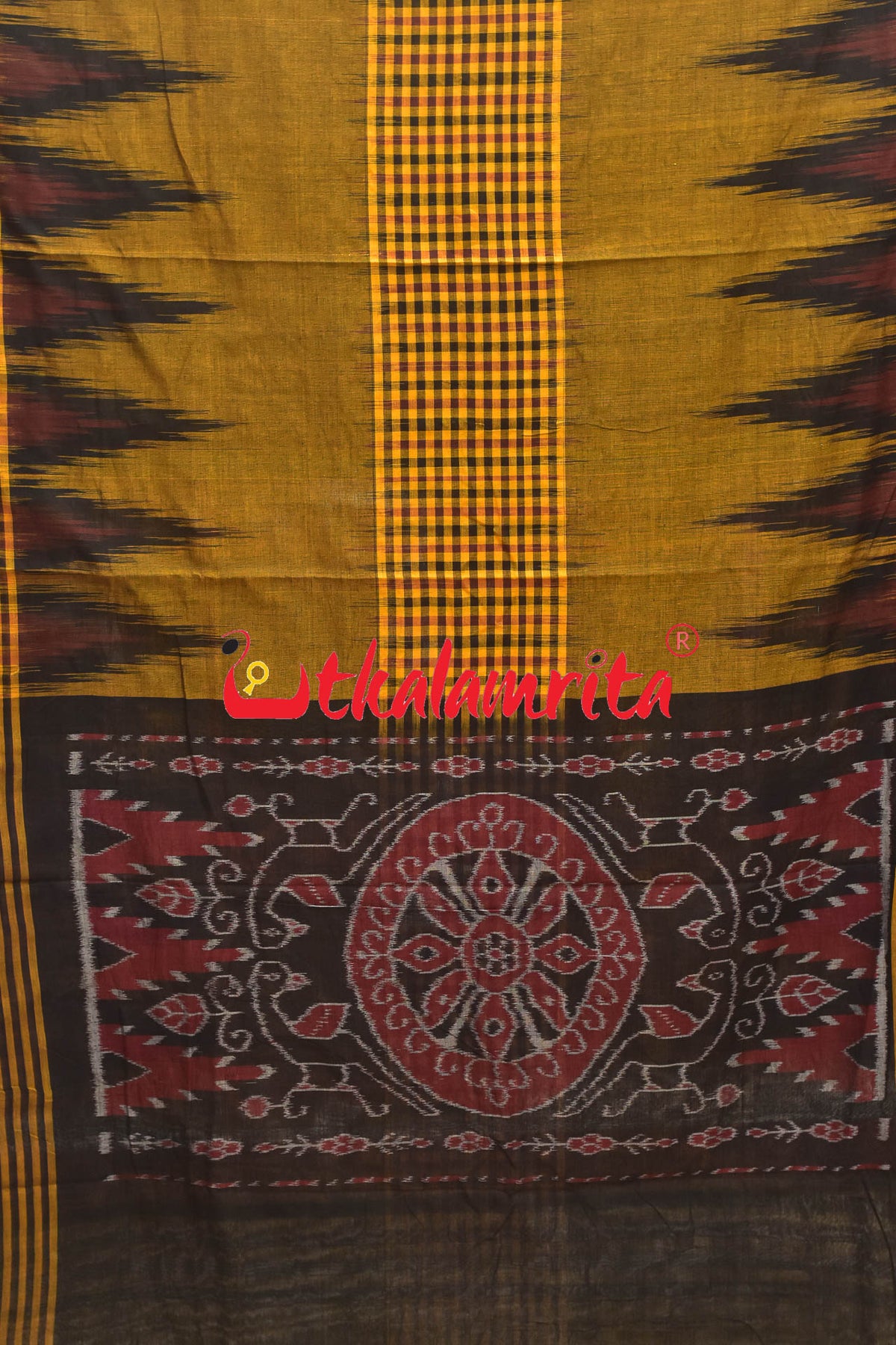 Kargil Middle Checks Golden Cotton Saree