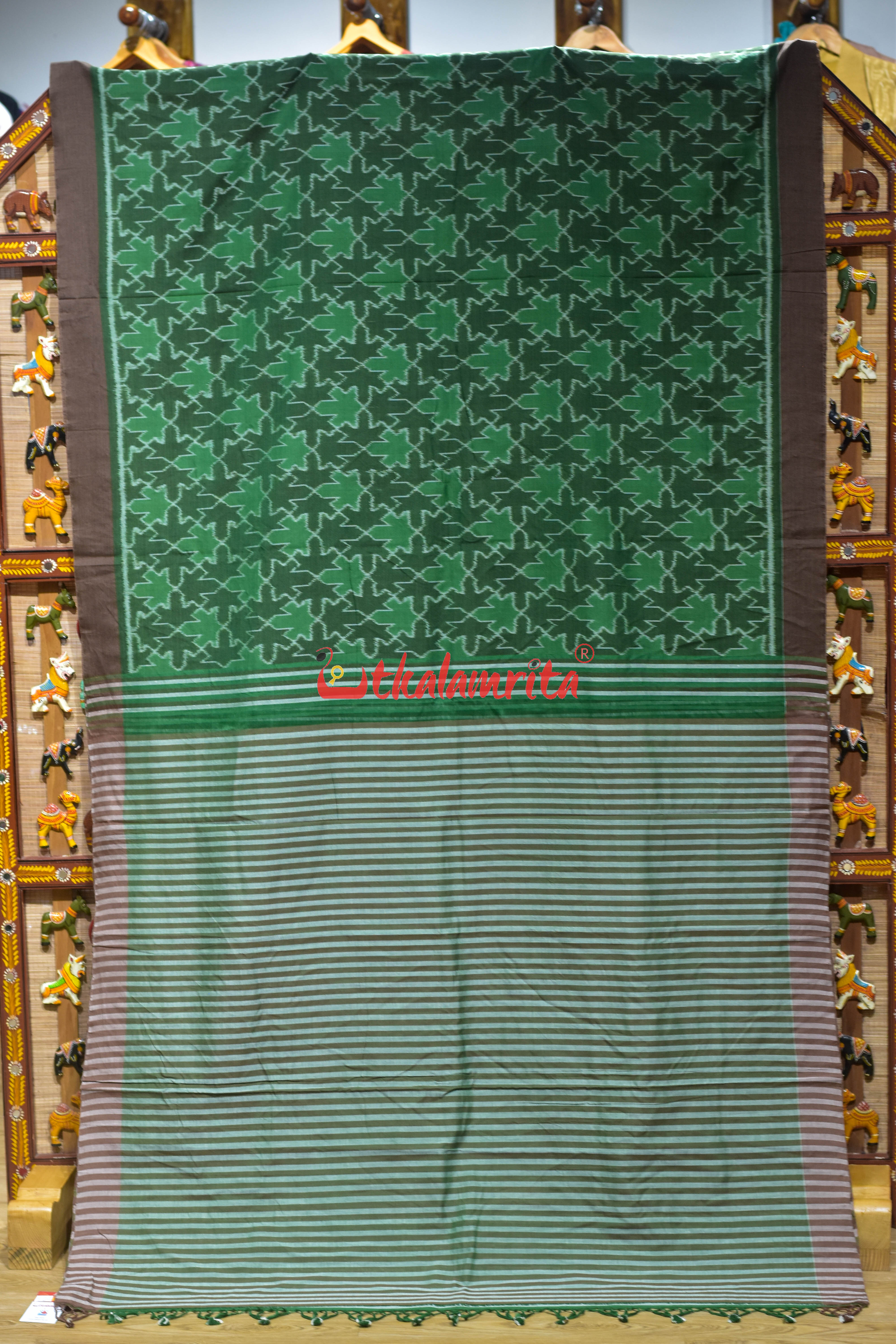 Kalara Patra Green Khandua Ikat Cotton Saree
