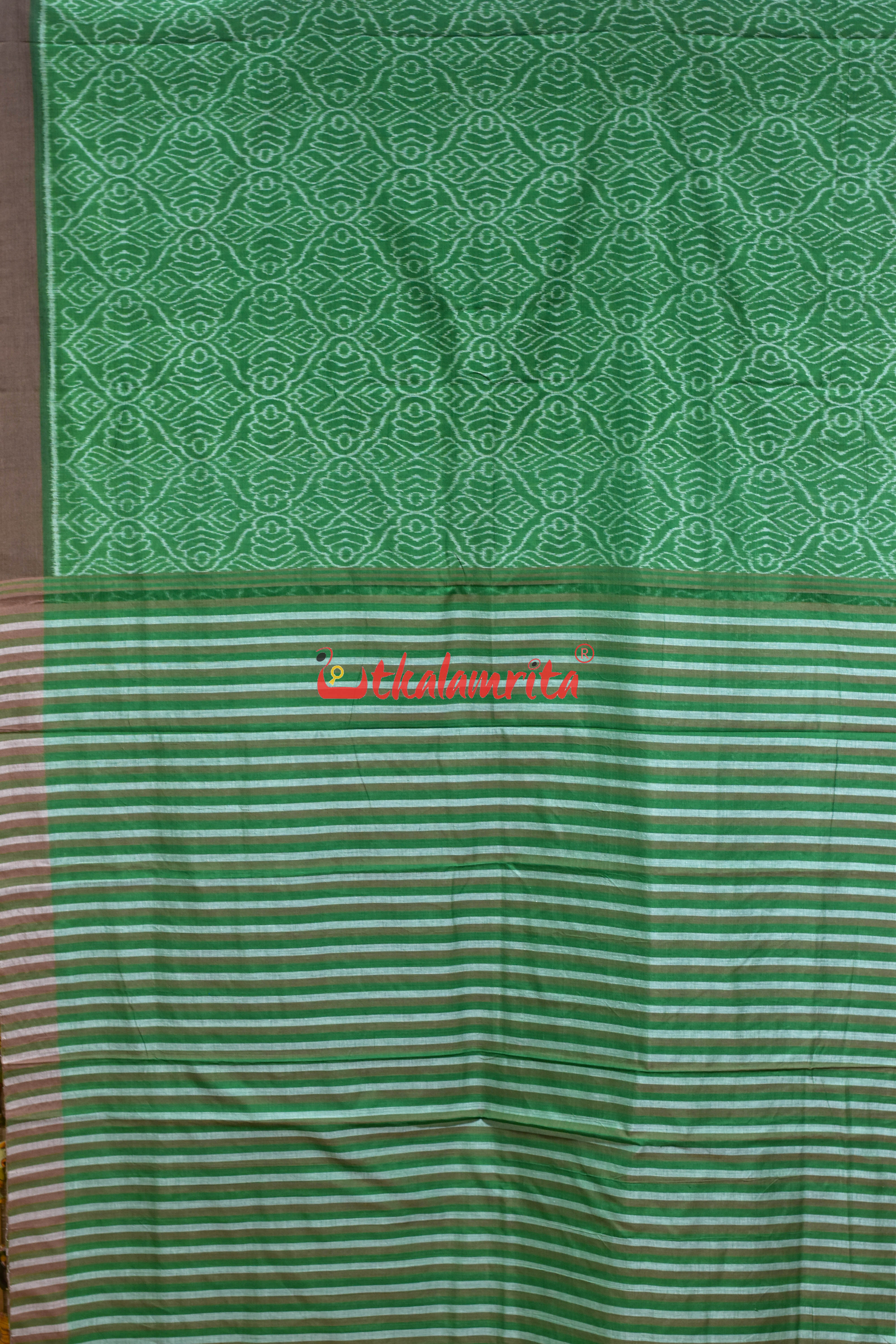 Green Sankha Khandua Ikat Cotton Saree