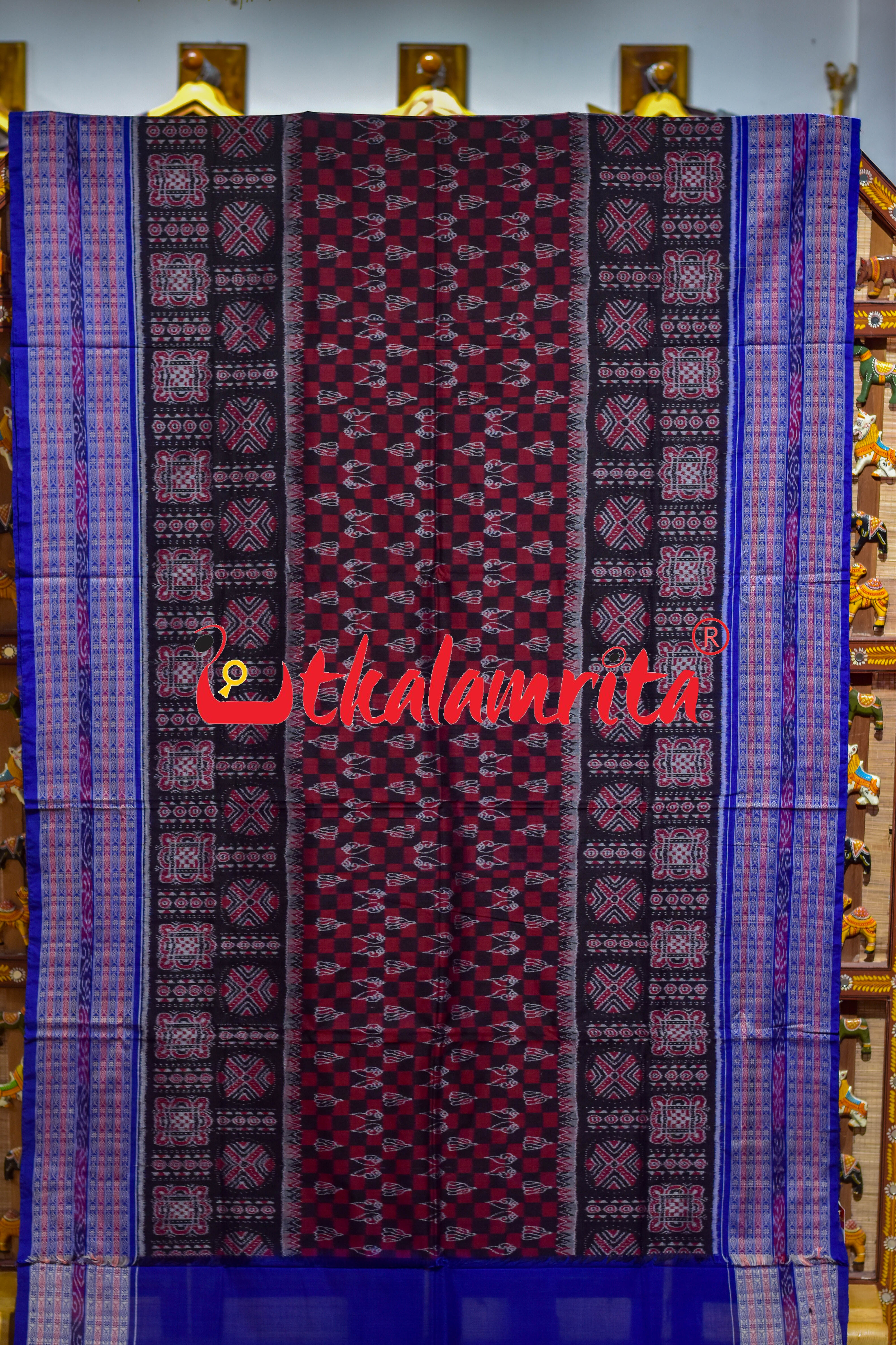 Red Black Sankha Padma Sambalpuri Cotton Saree