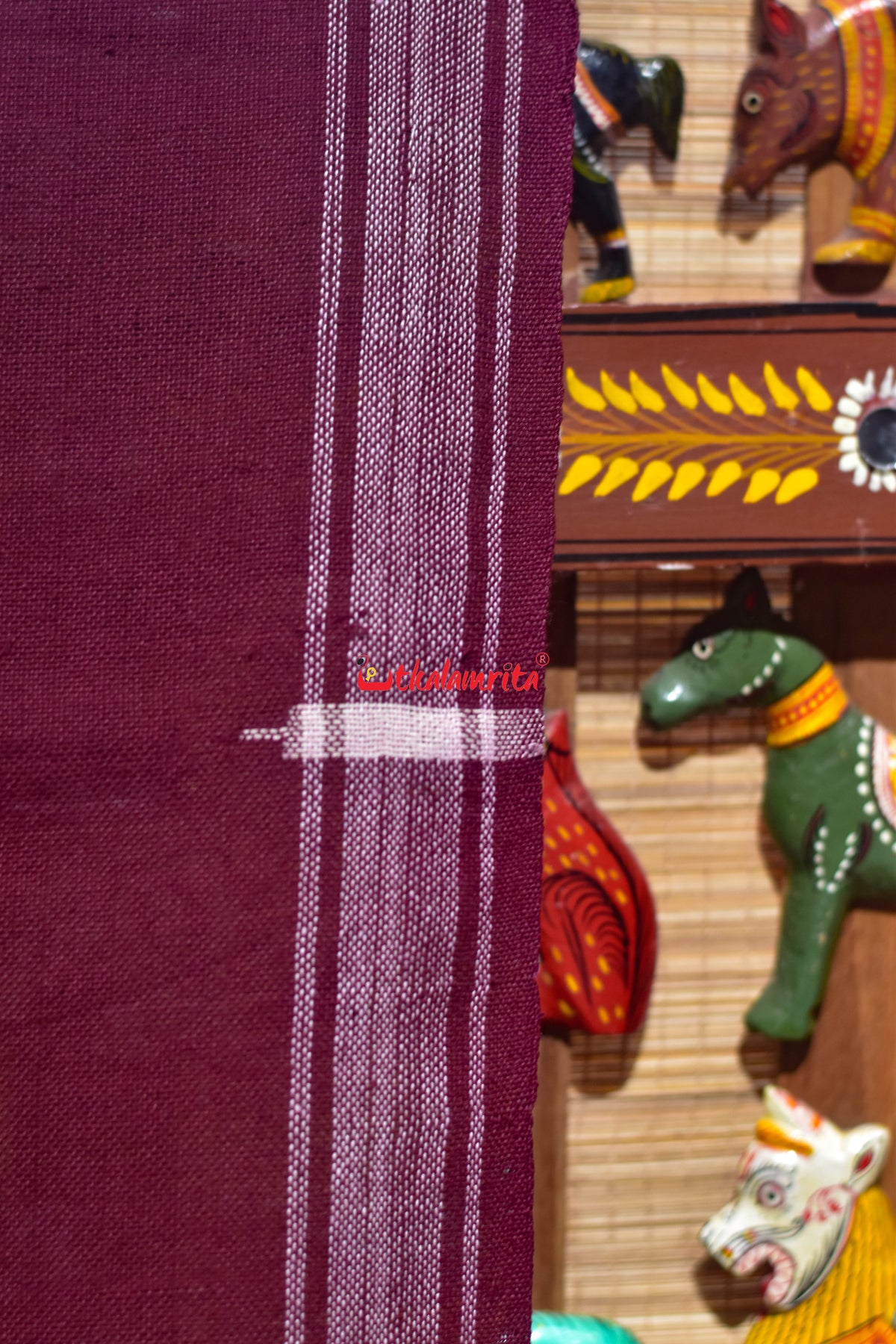 Maroon White Wide Stripes Buti Kotpad (Dupatta)