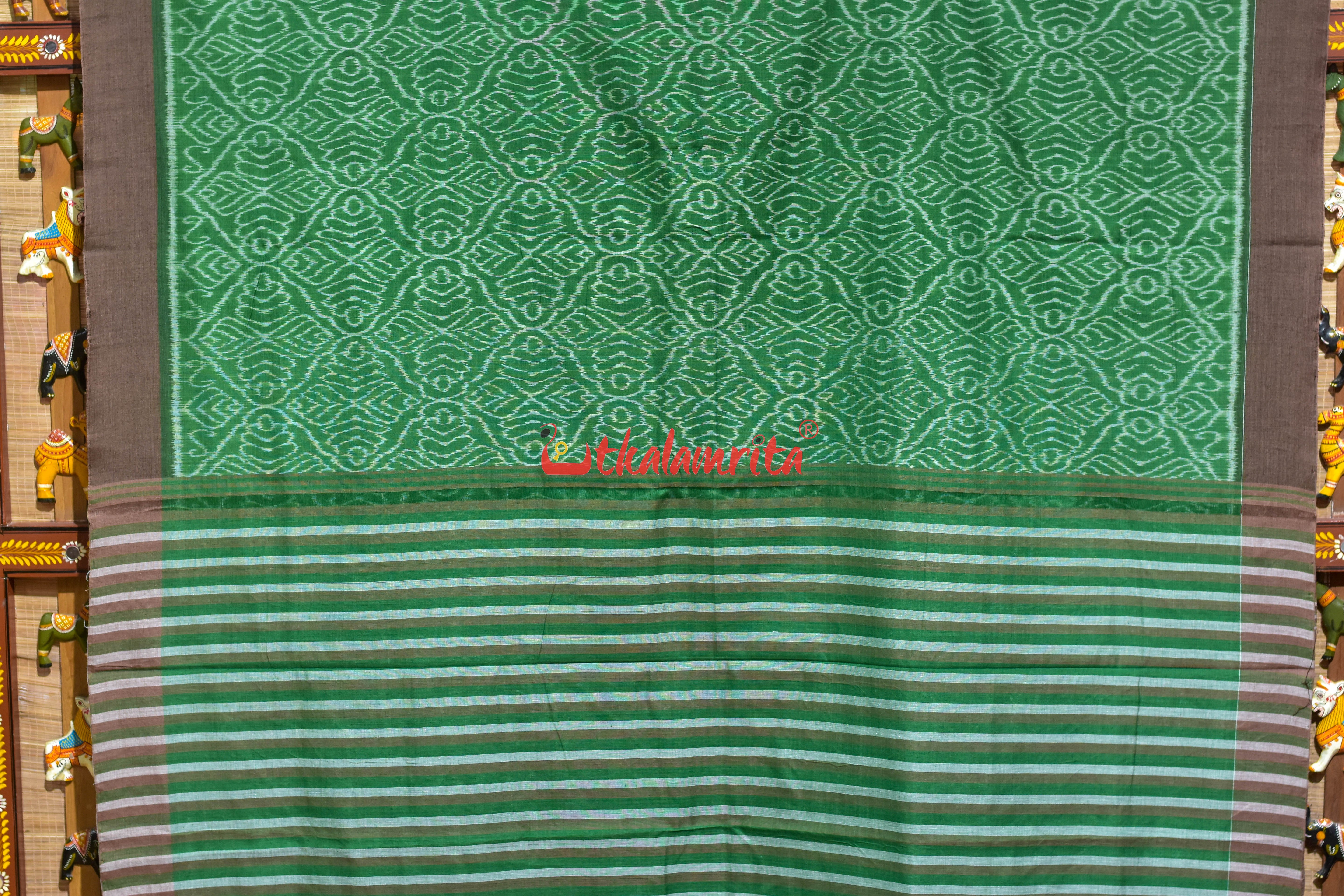 Green Sankha Khandua Ikat Cotton Saree