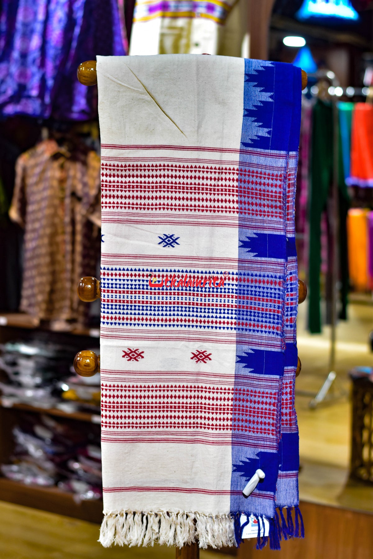 White Blue Buti Red Kotpad (Dupatta)