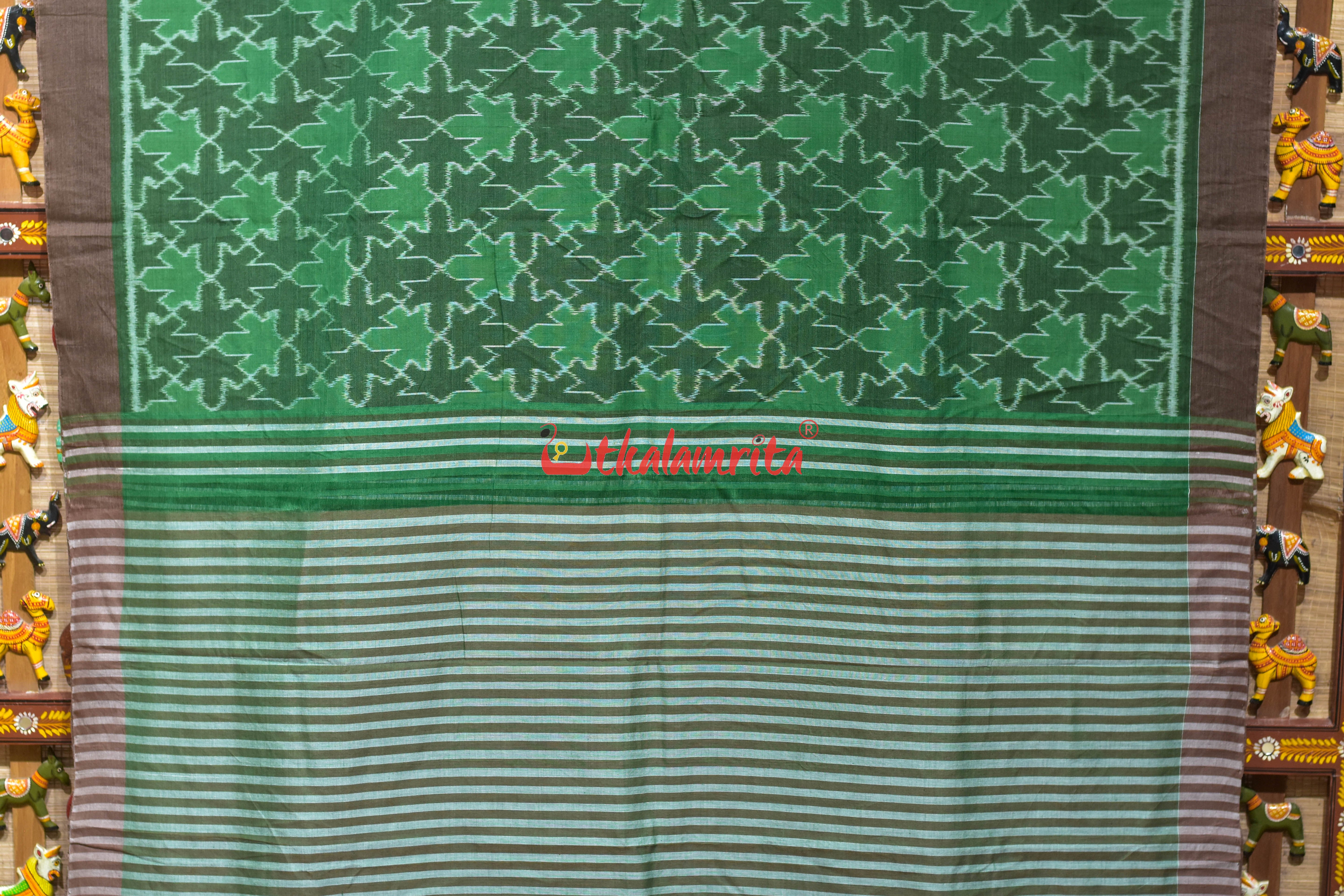 Kalara Patra Green Khandua Ikat Cotton Saree