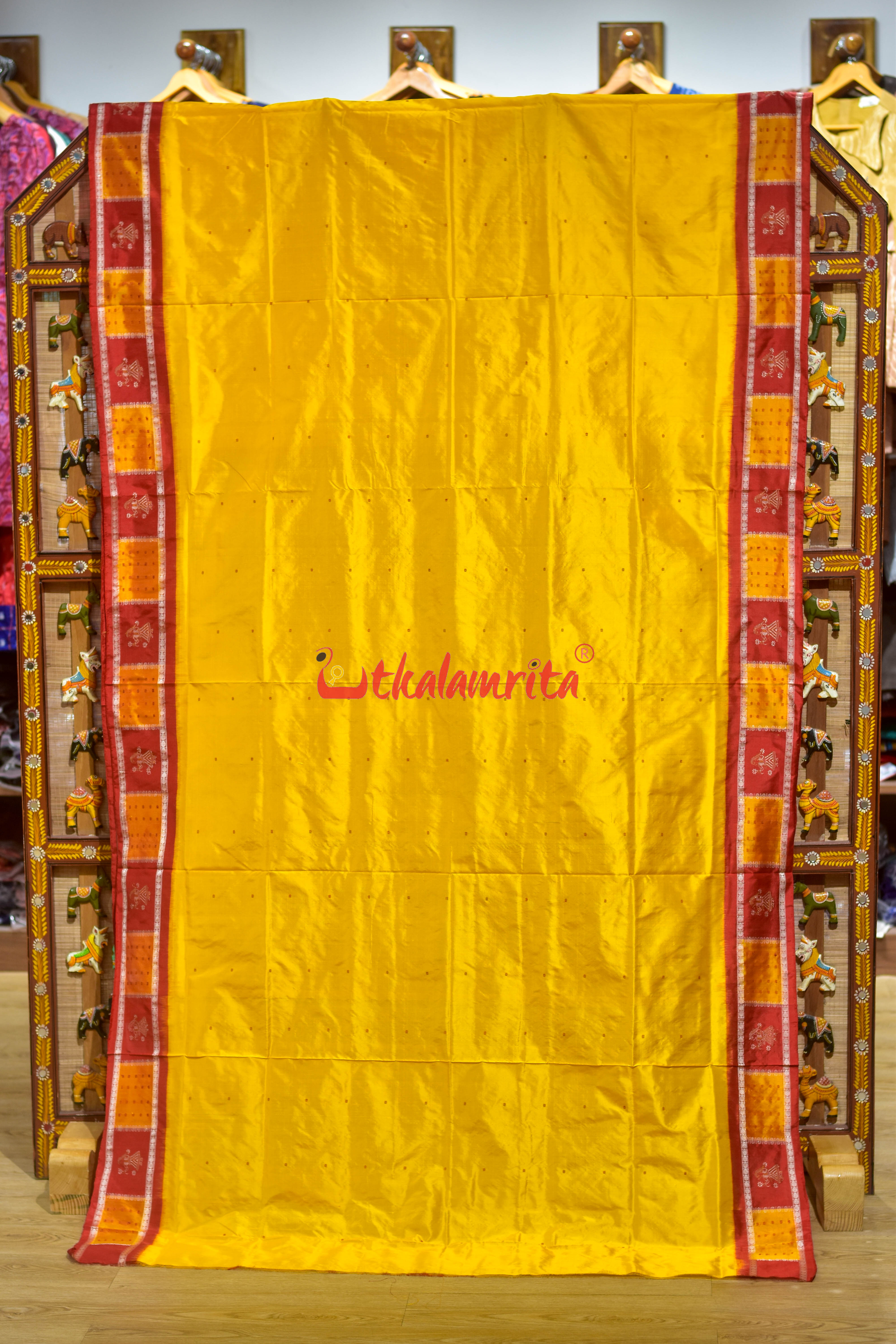 Yellow Red Doll Border Bomkai Silk Saree