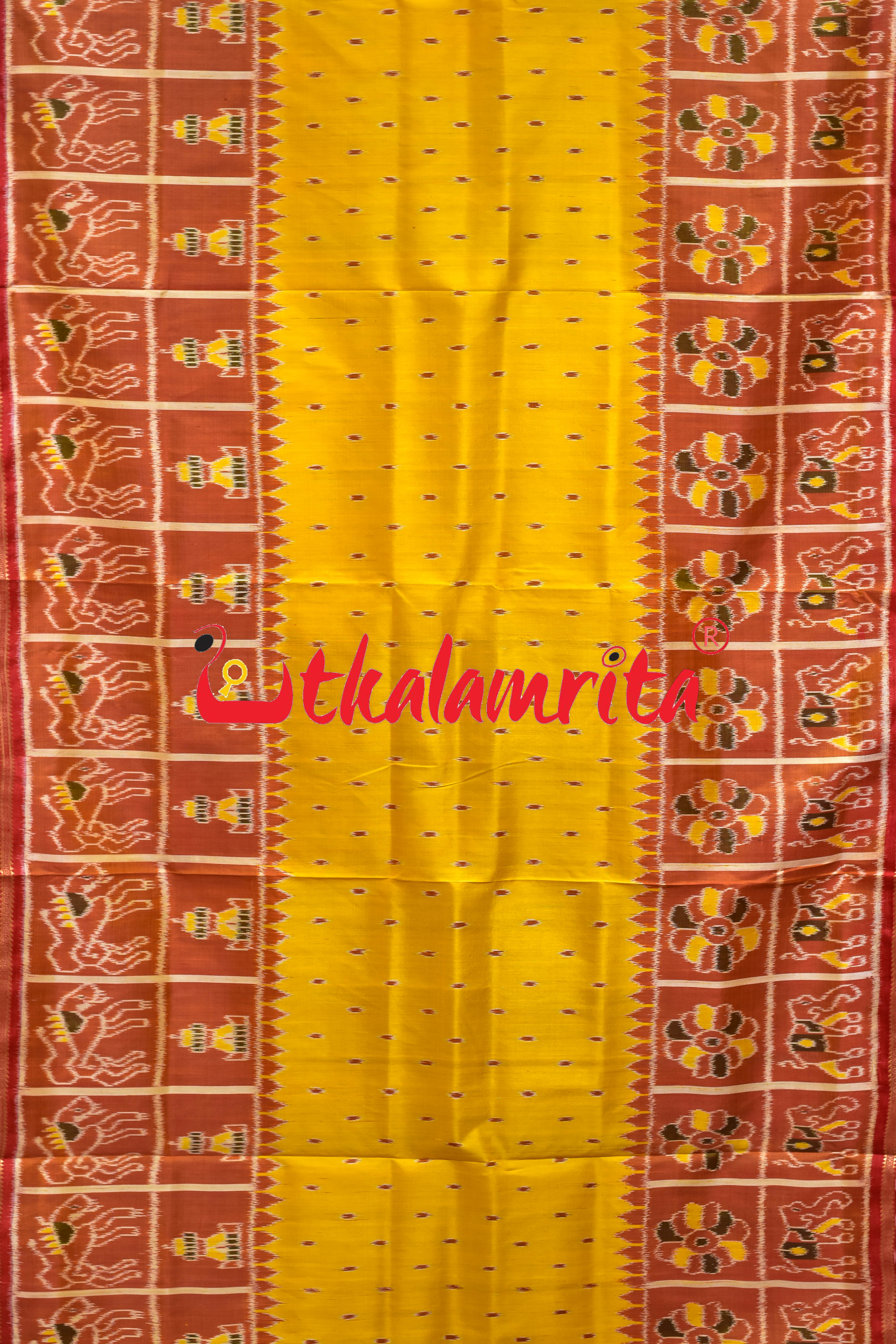 Mustard Golden Dots Border Nabakothi Silk Saree