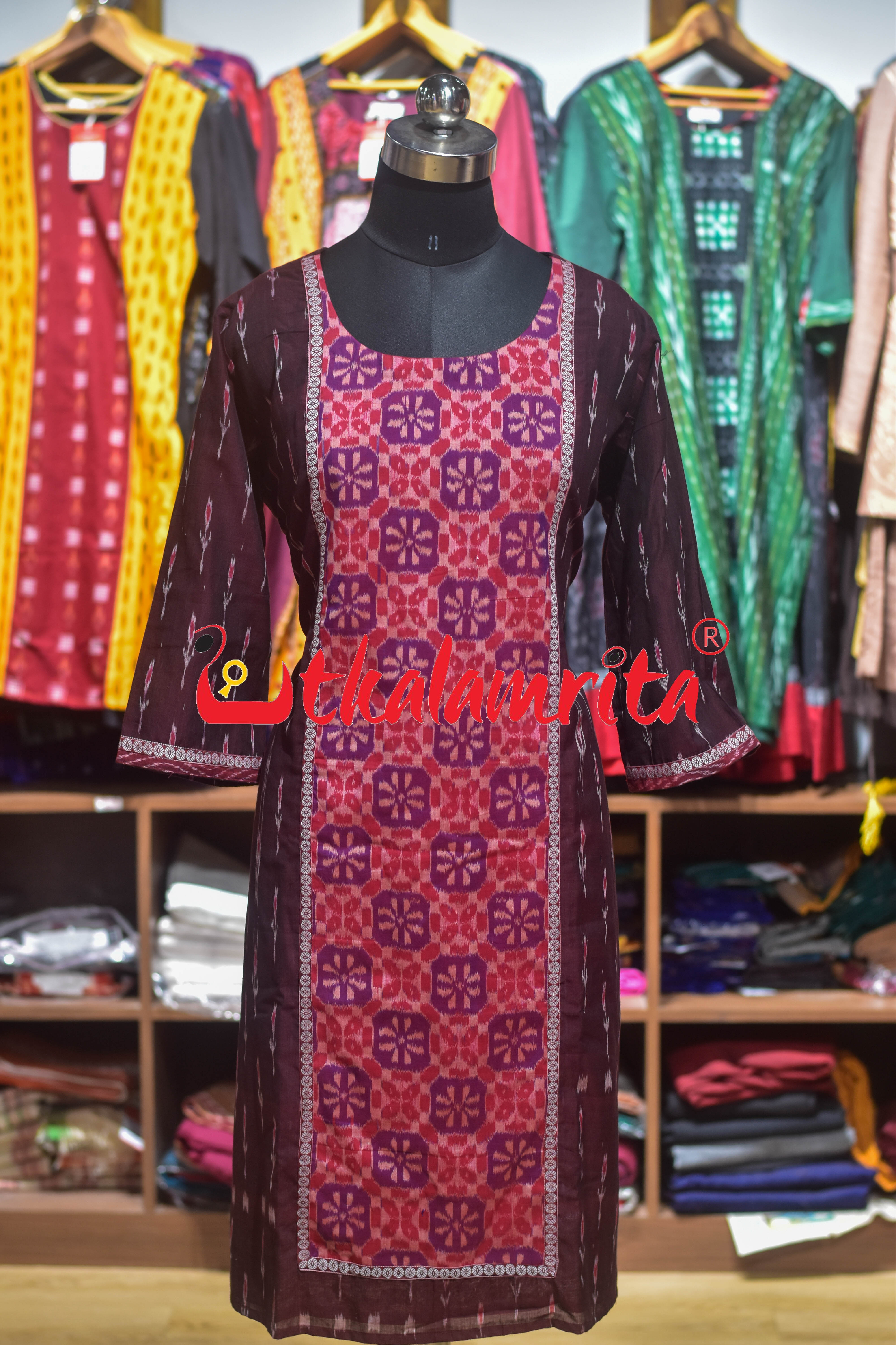 3D Flower Maroon Labanga Bandha (Ladies' Kurti)