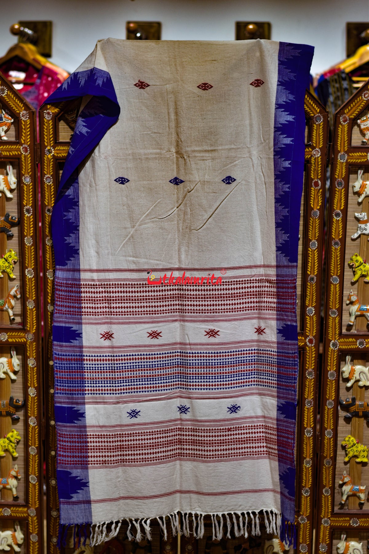White Blue Buti Red Kotpad (Dupatta)