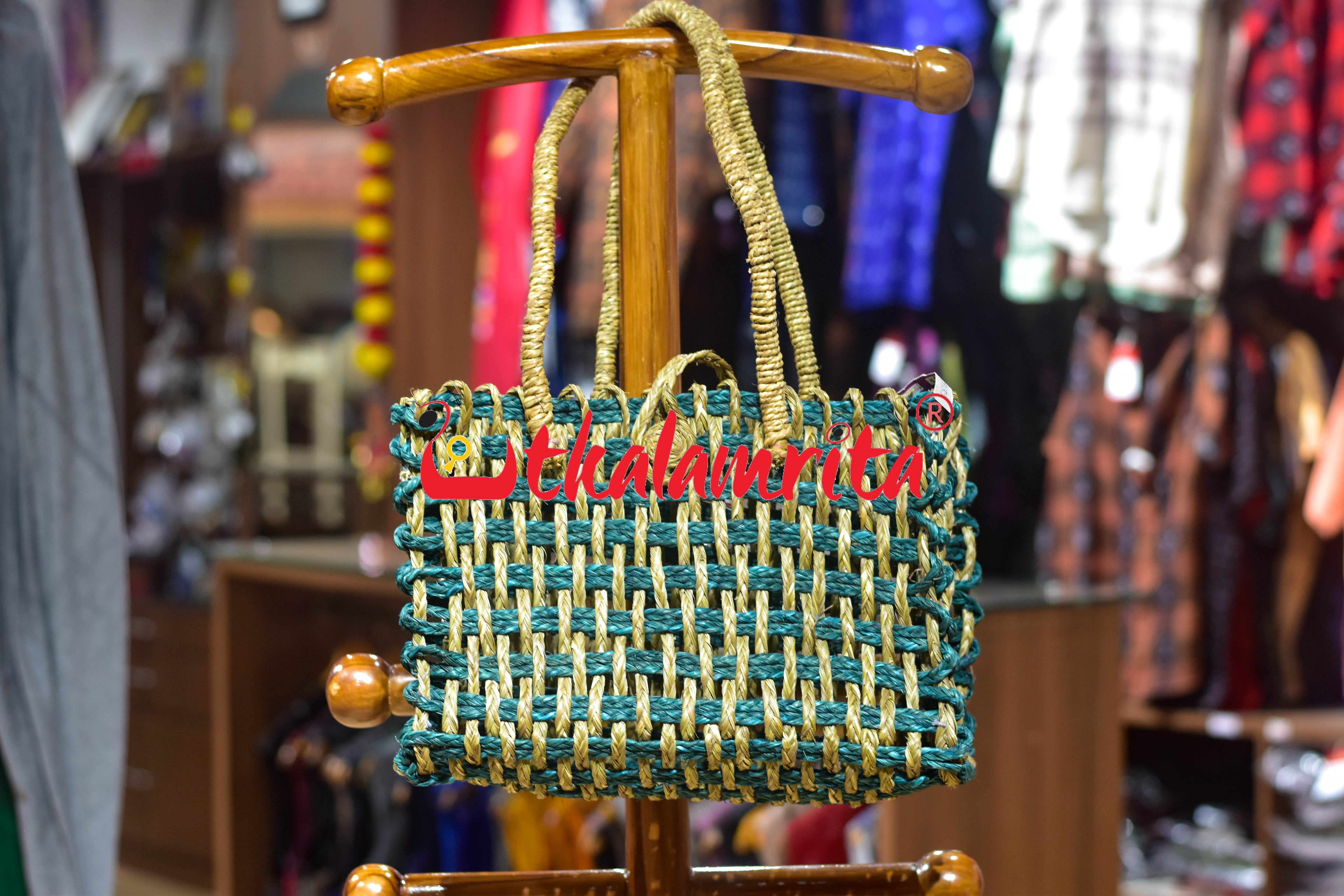 Sabai Grass Jali Bag Medium (Natural-Green)