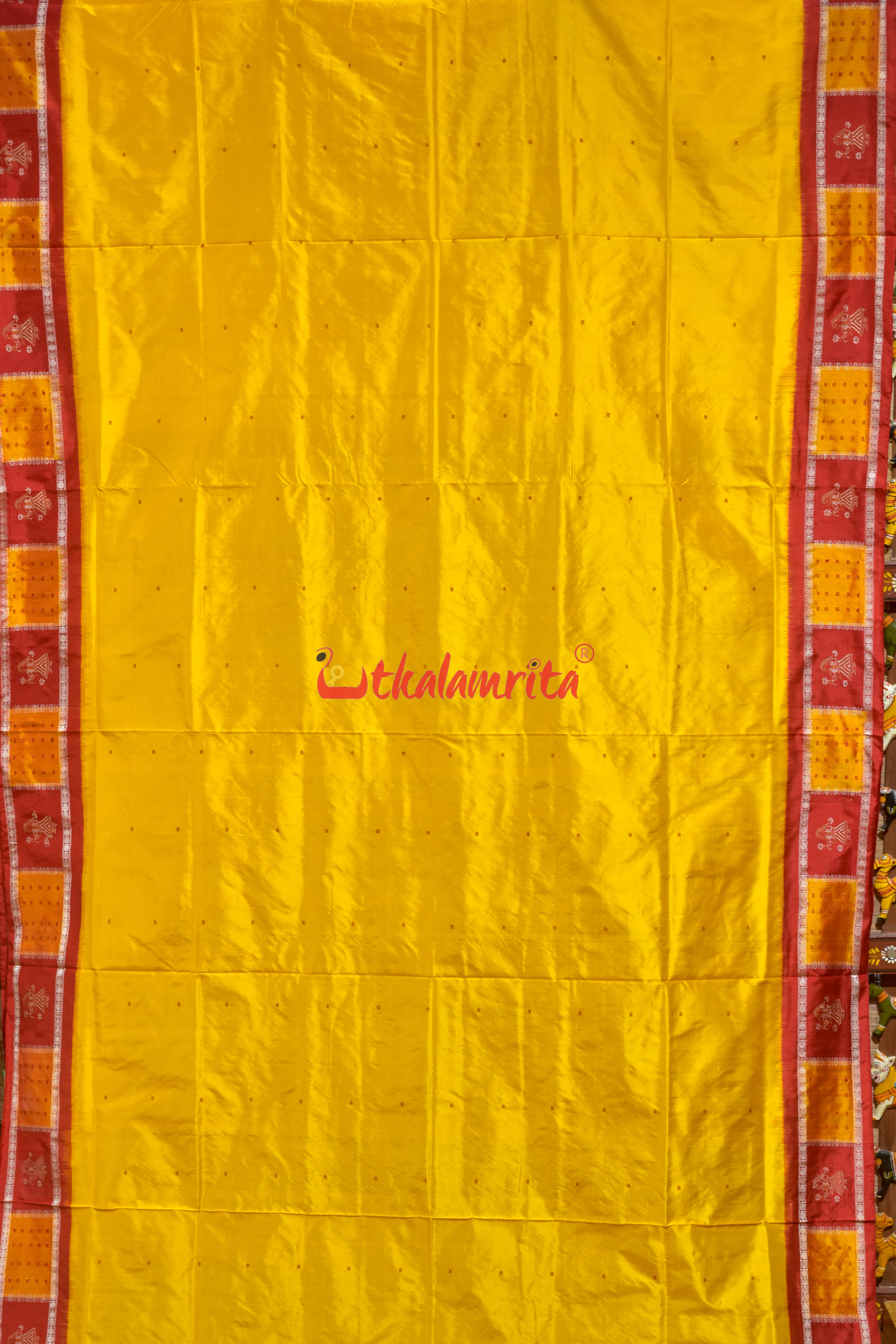 Yellow Red Doll Border Bomkai Silk Saree
