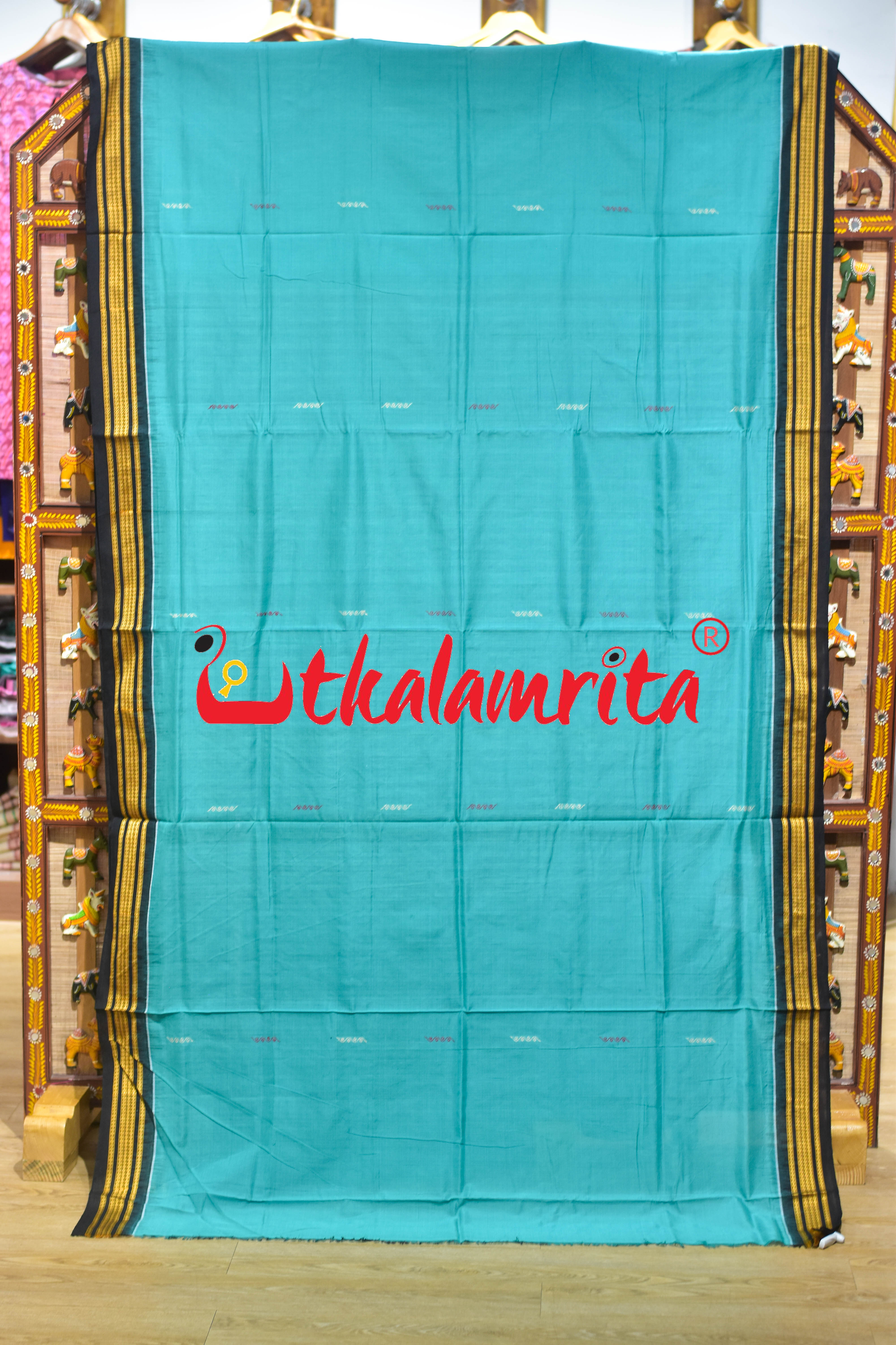 Rama Green Black Taranga Buti Bomkai Cotton Saree