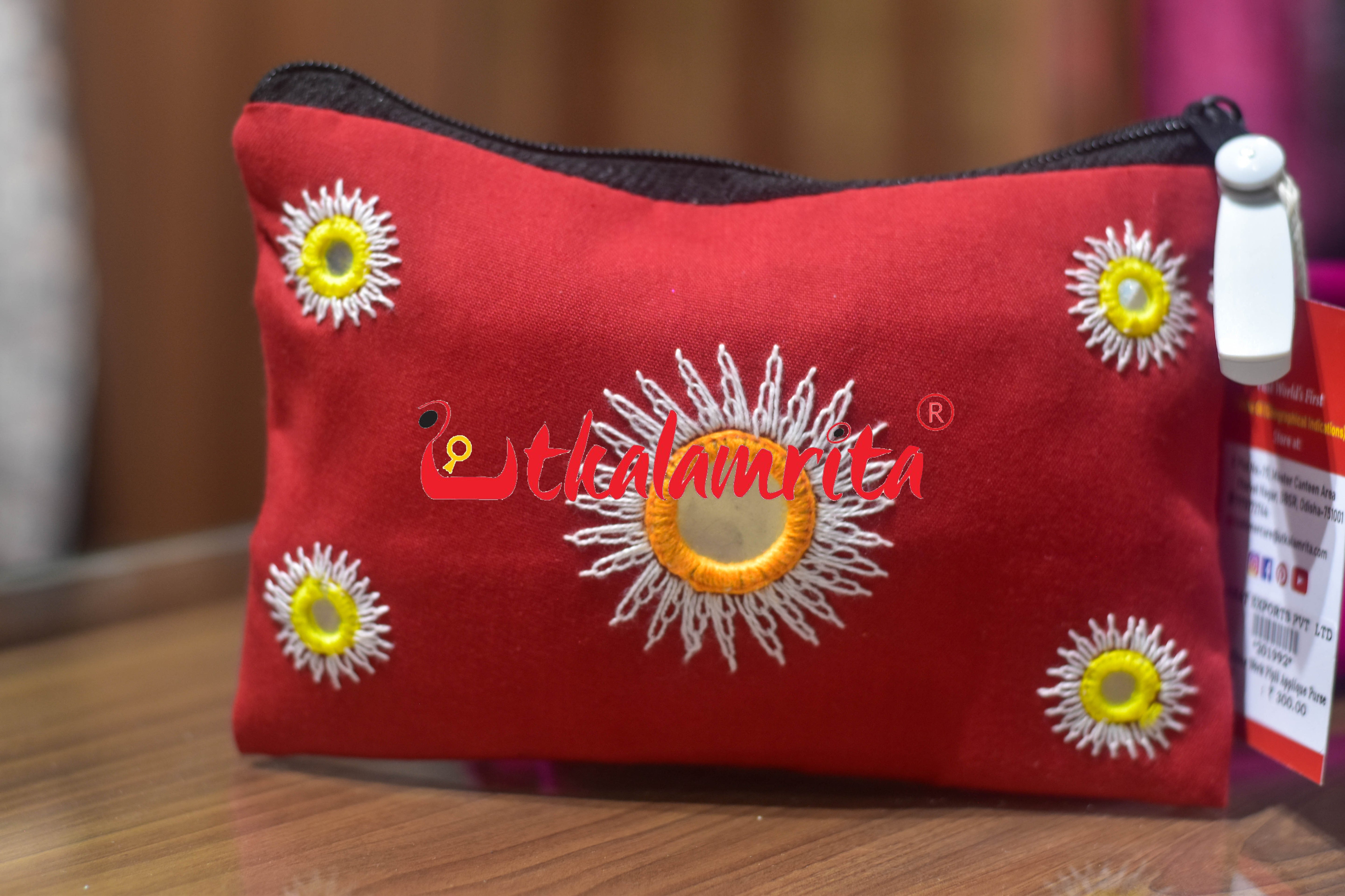 Red Mirror Work Pipli Applique Purse