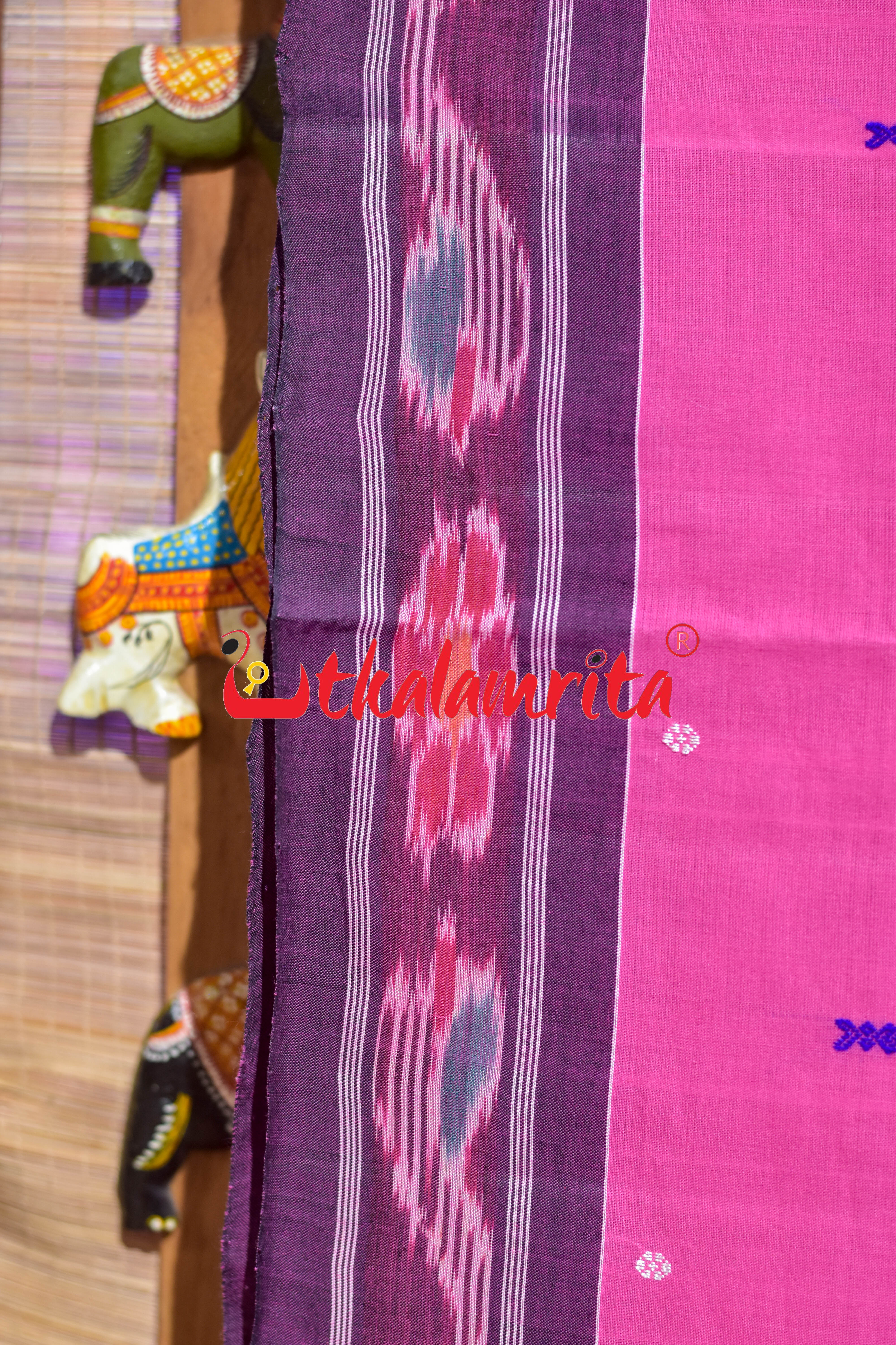 Pink Black Chadhei Pittala Single Cotton Saree