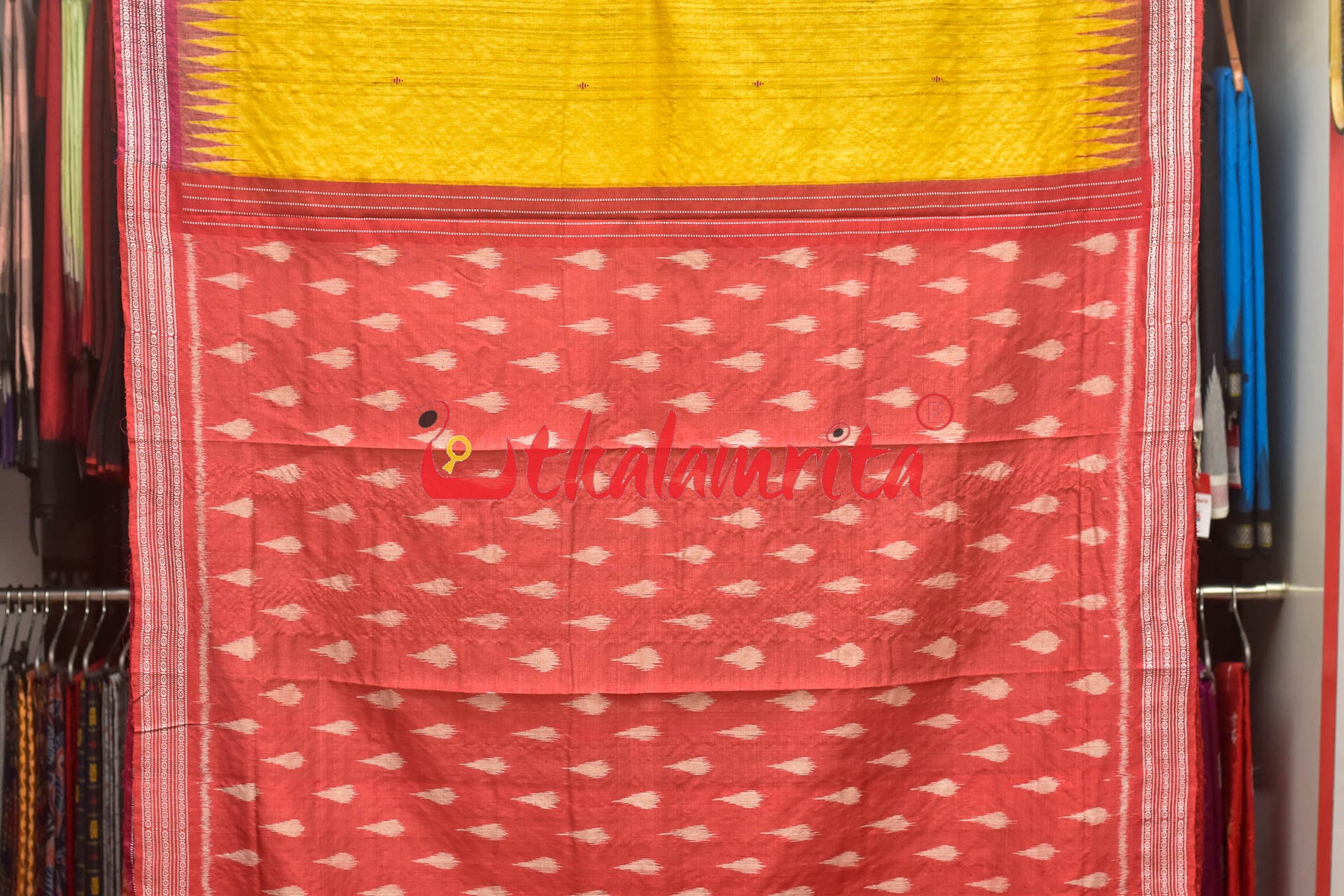 Yellow Ganga Jamuna Red Rani Gopalpur Tussar Silk Saree