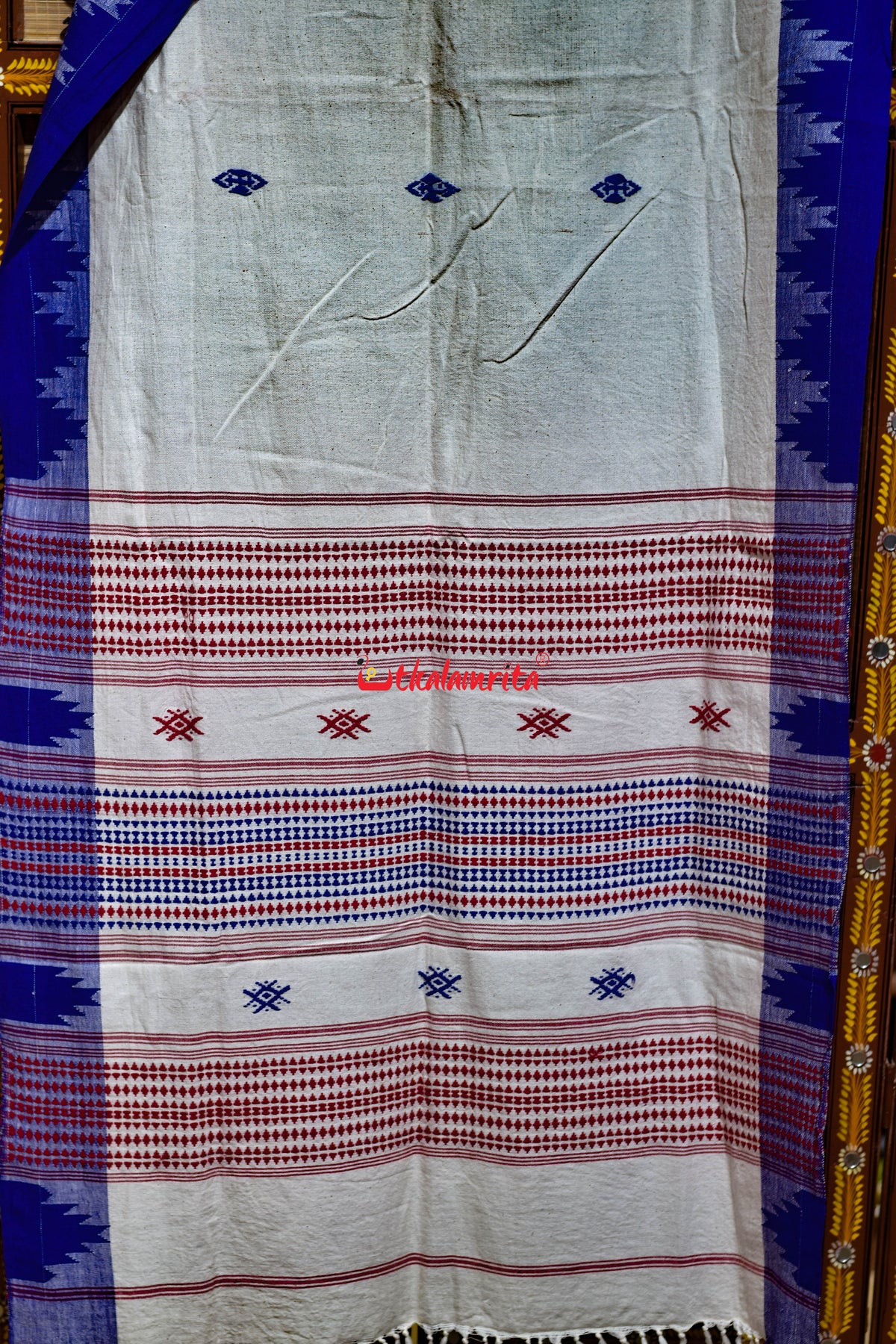 White Blue Buti Red Kotpad (Dupatta)