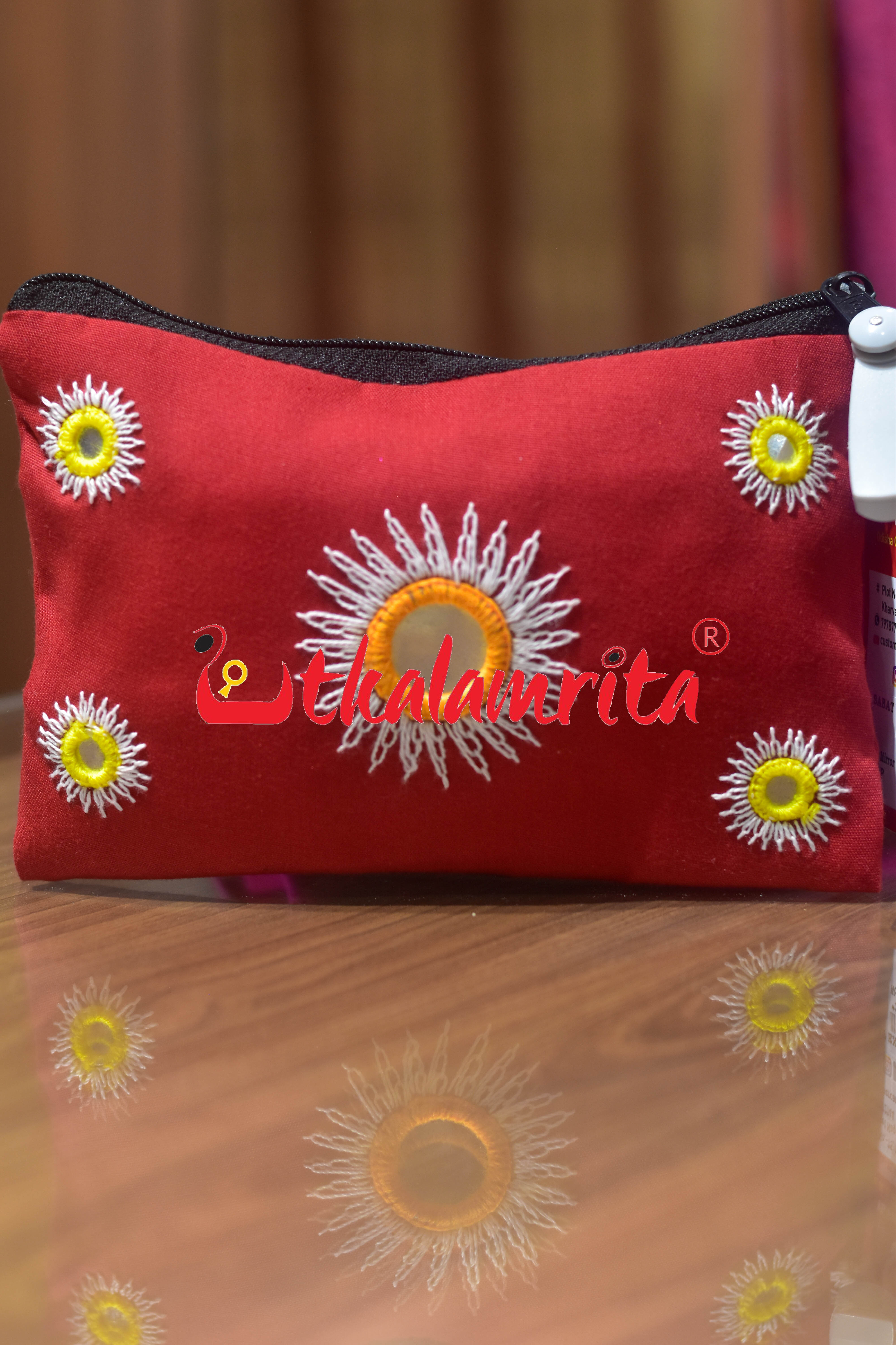 Red Mirror Work Pipli Applique Purse