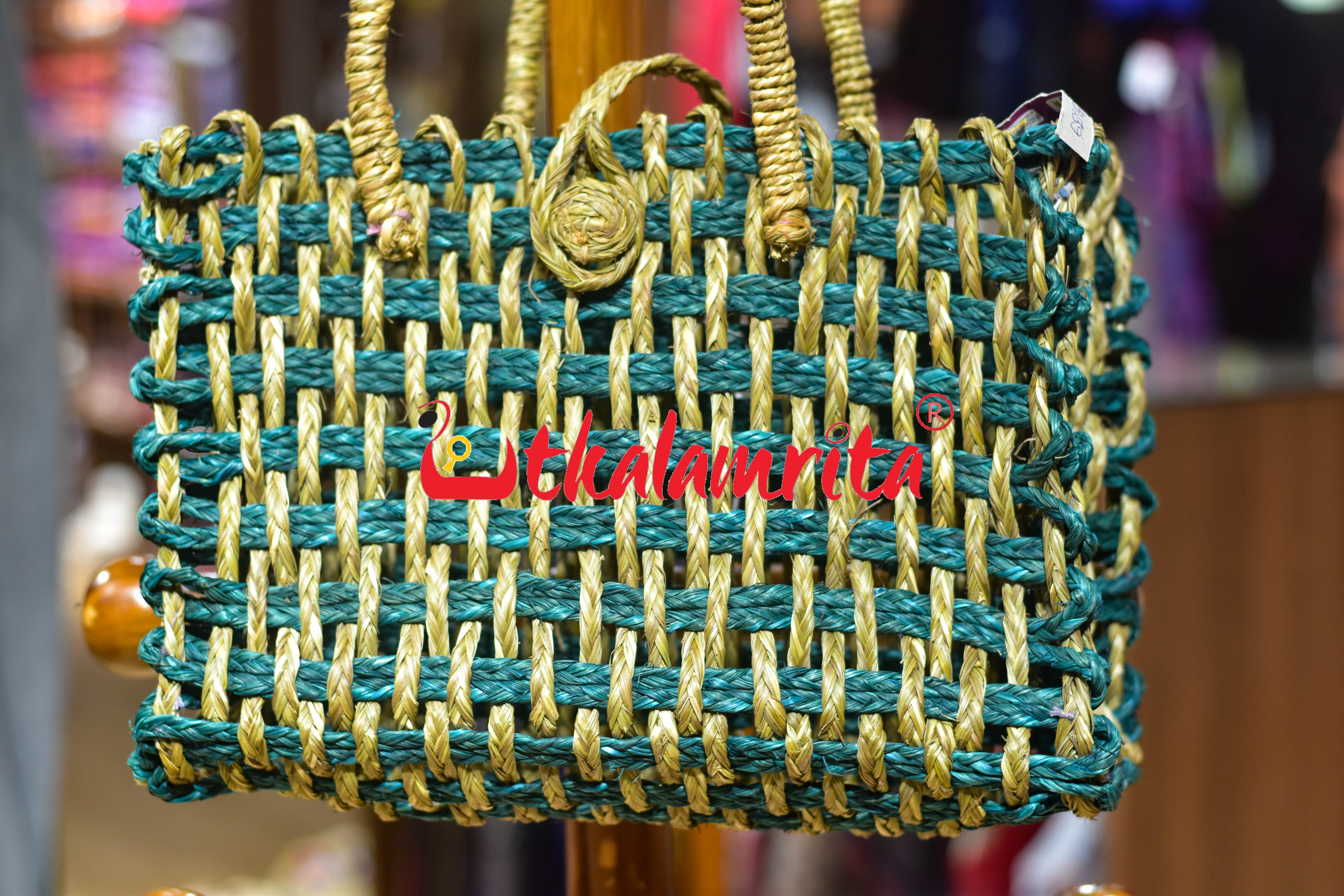 Sabai Grass Jali Bag Medium (Natural-Green)
