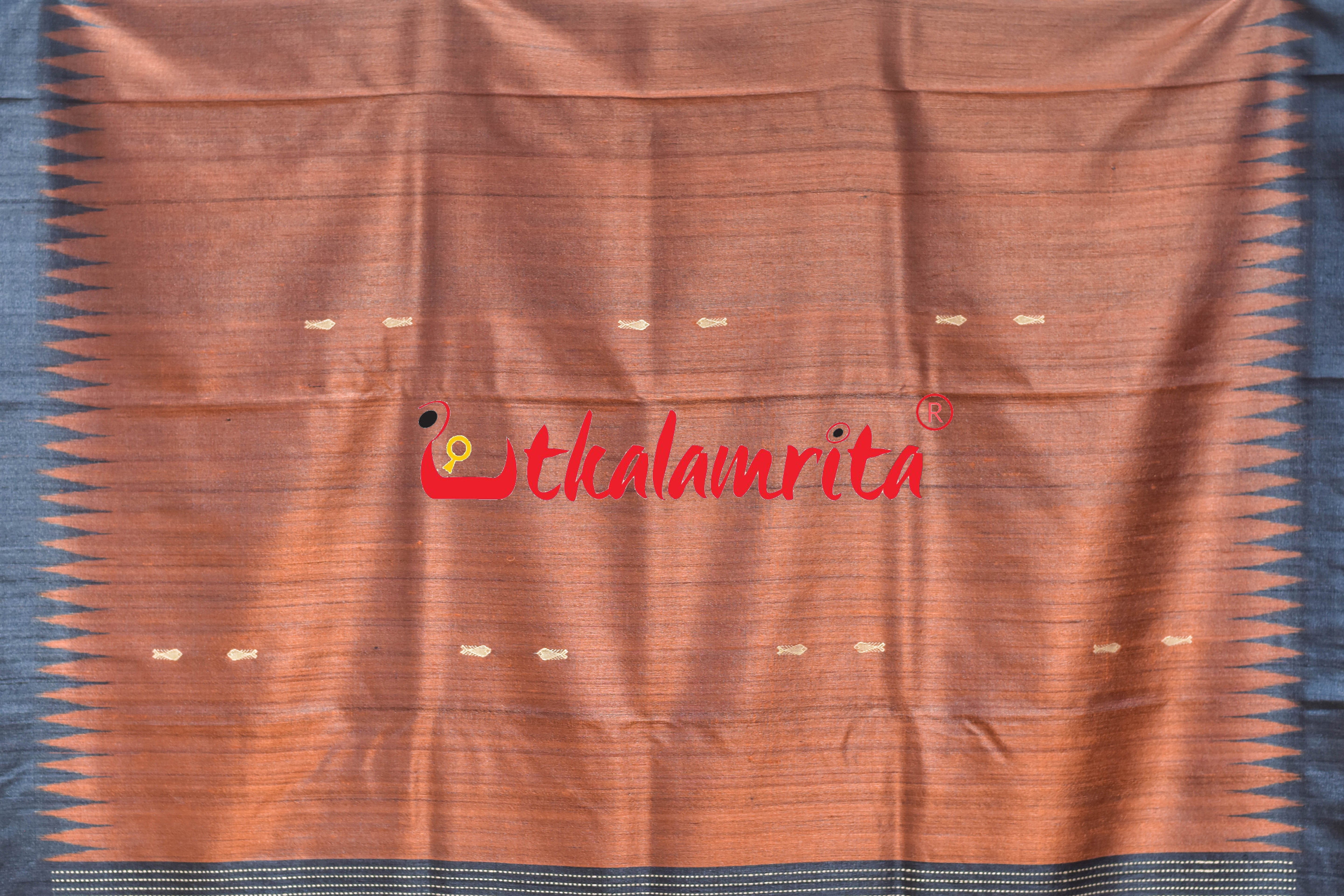 Rust Black Padma Jala Anchal Gopalpur Tussar Silk Saree