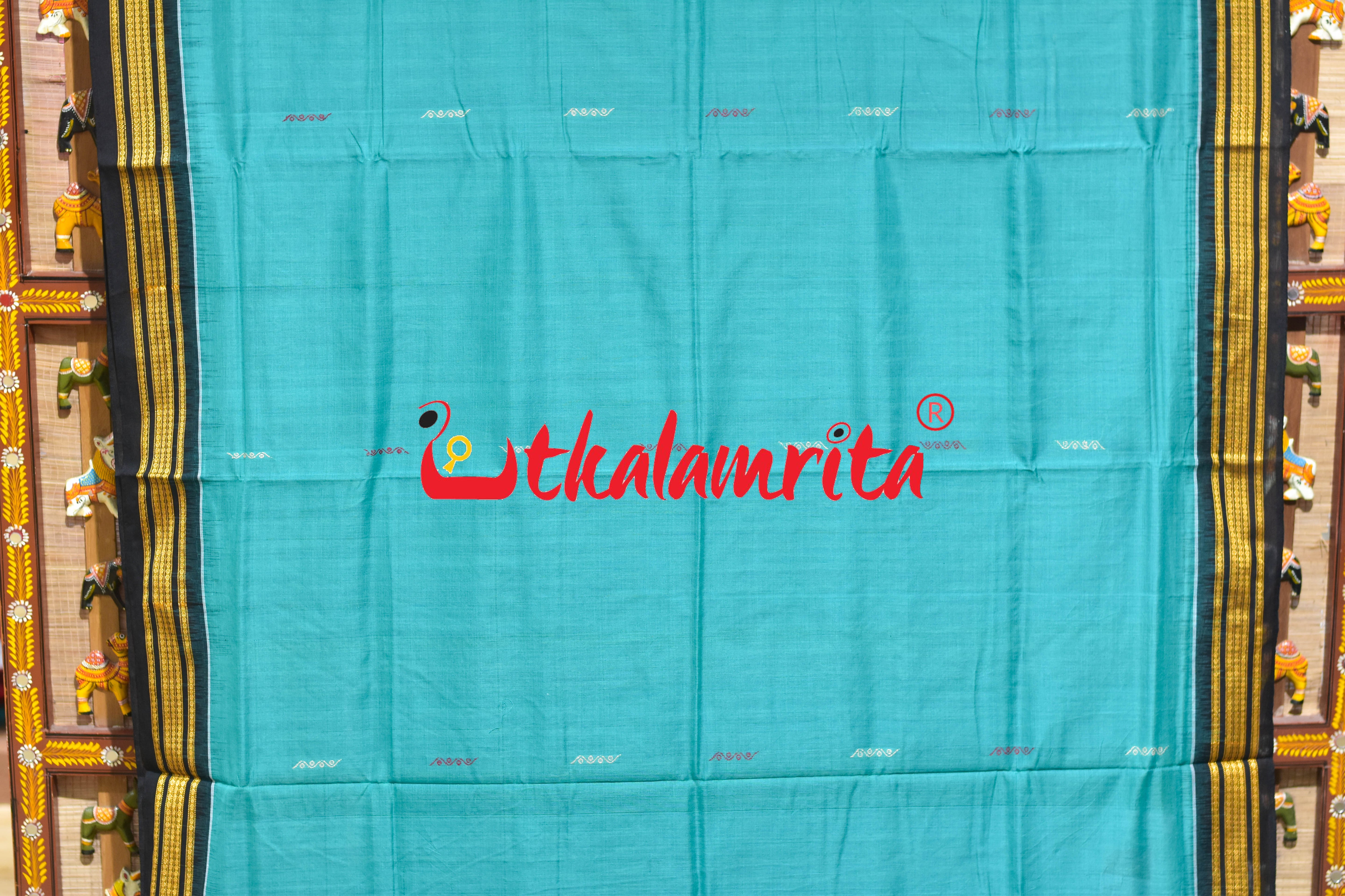 Rama Green Black Taranga Buti Bomkai Cotton Saree