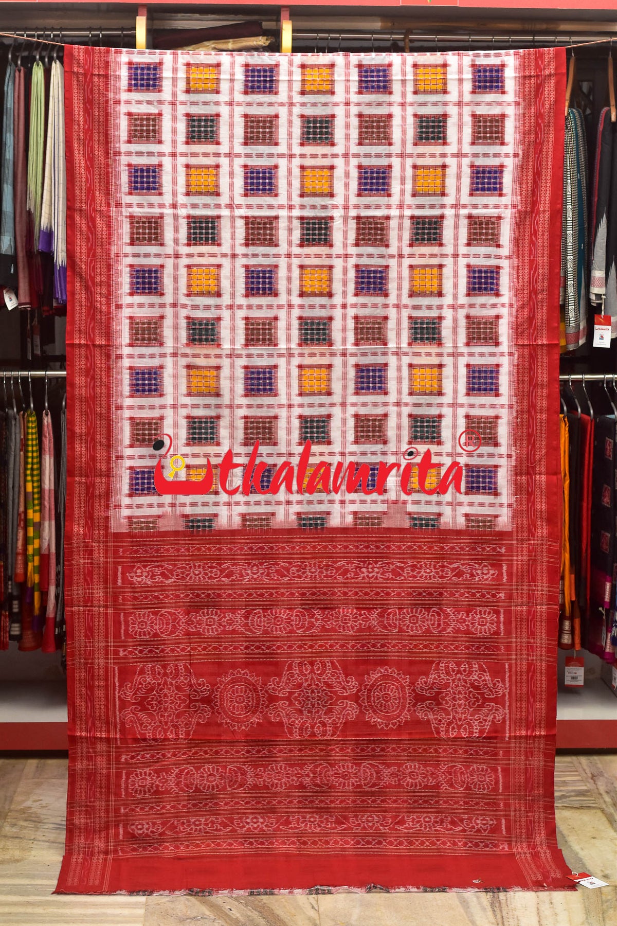 Aswini Red Border Sambalpuri Cotton Saree