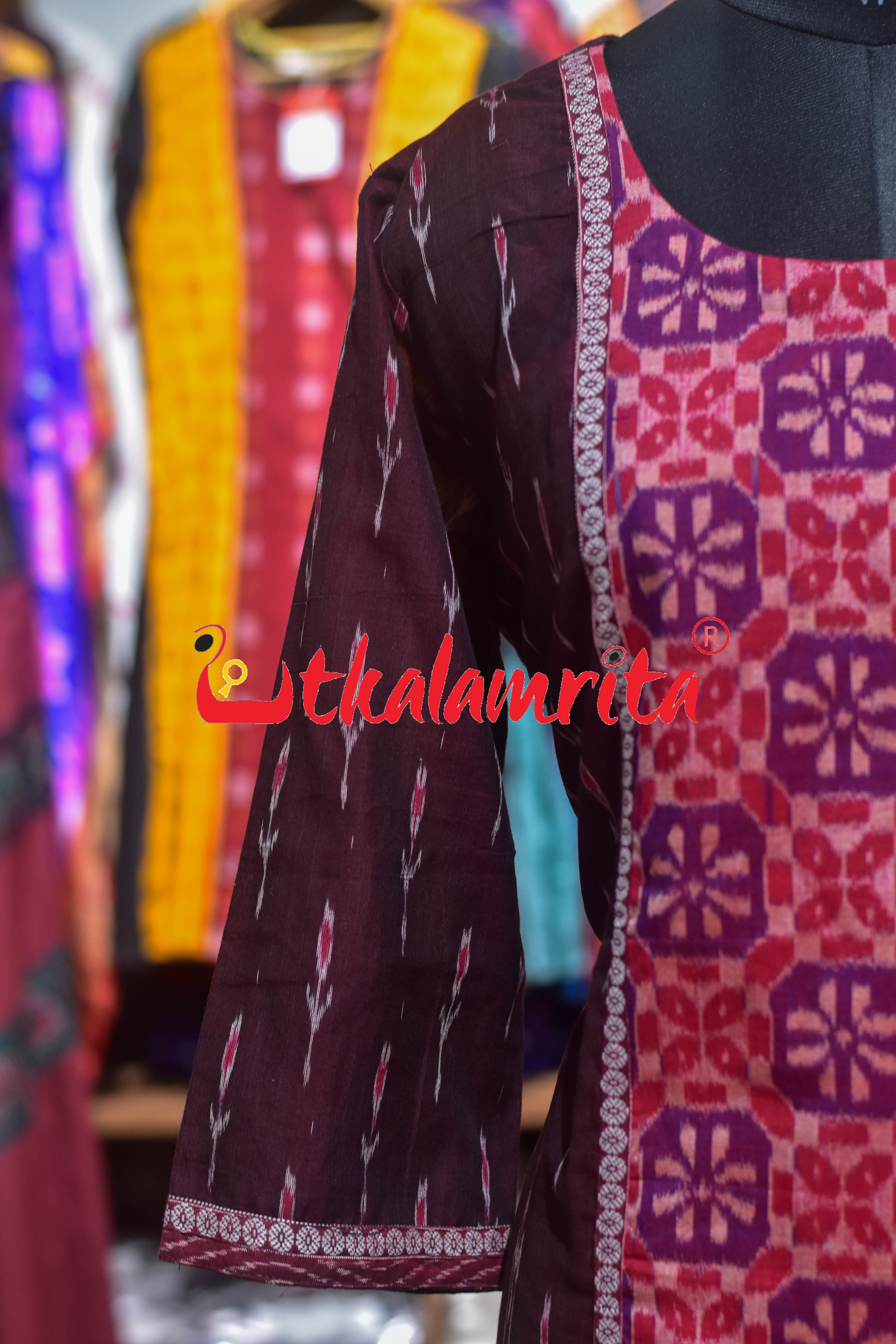 3D Flower Maroon Labanga Bandha (Ladies' Kurti)