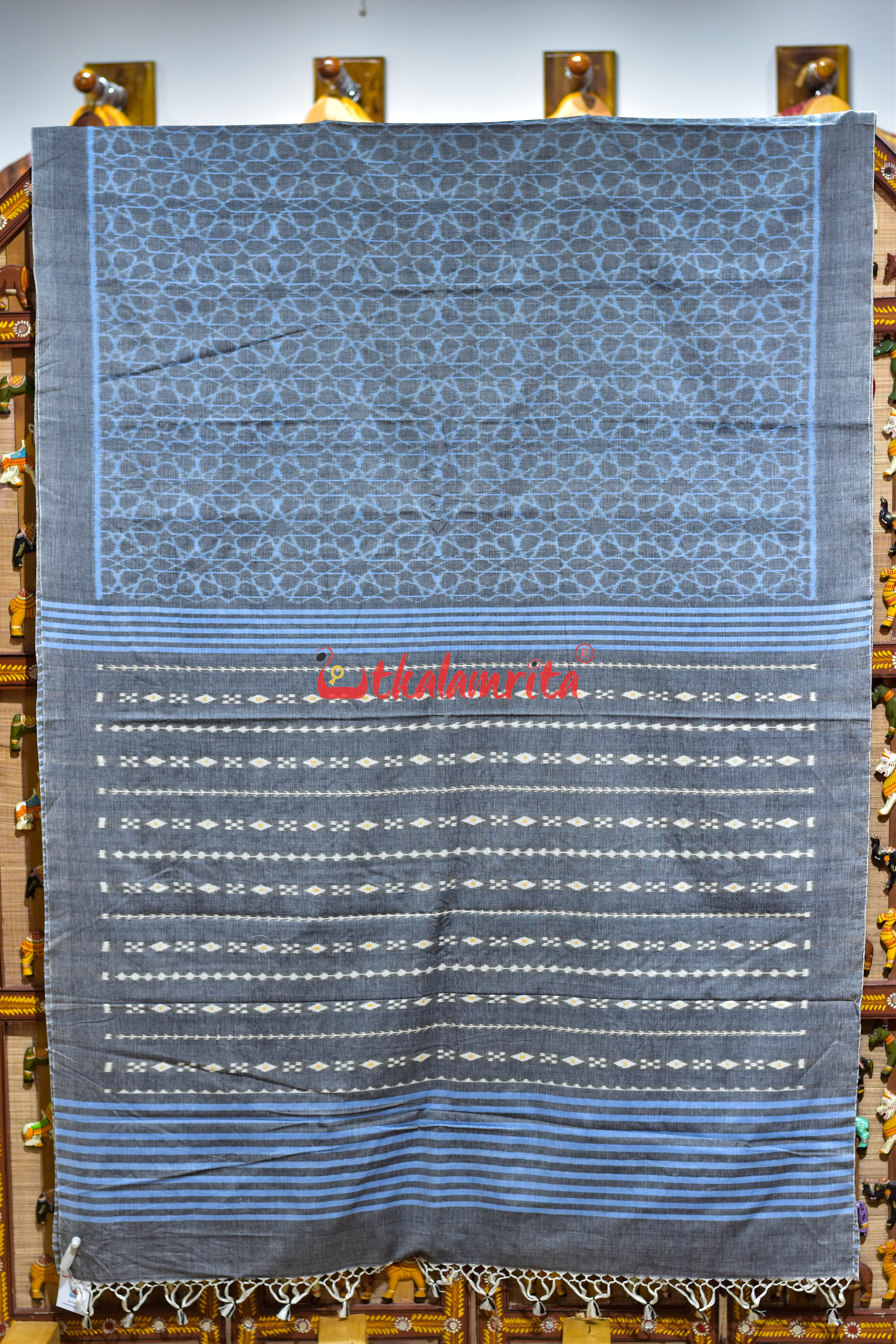 Grey Mandala Art Khandua Cotton Saree