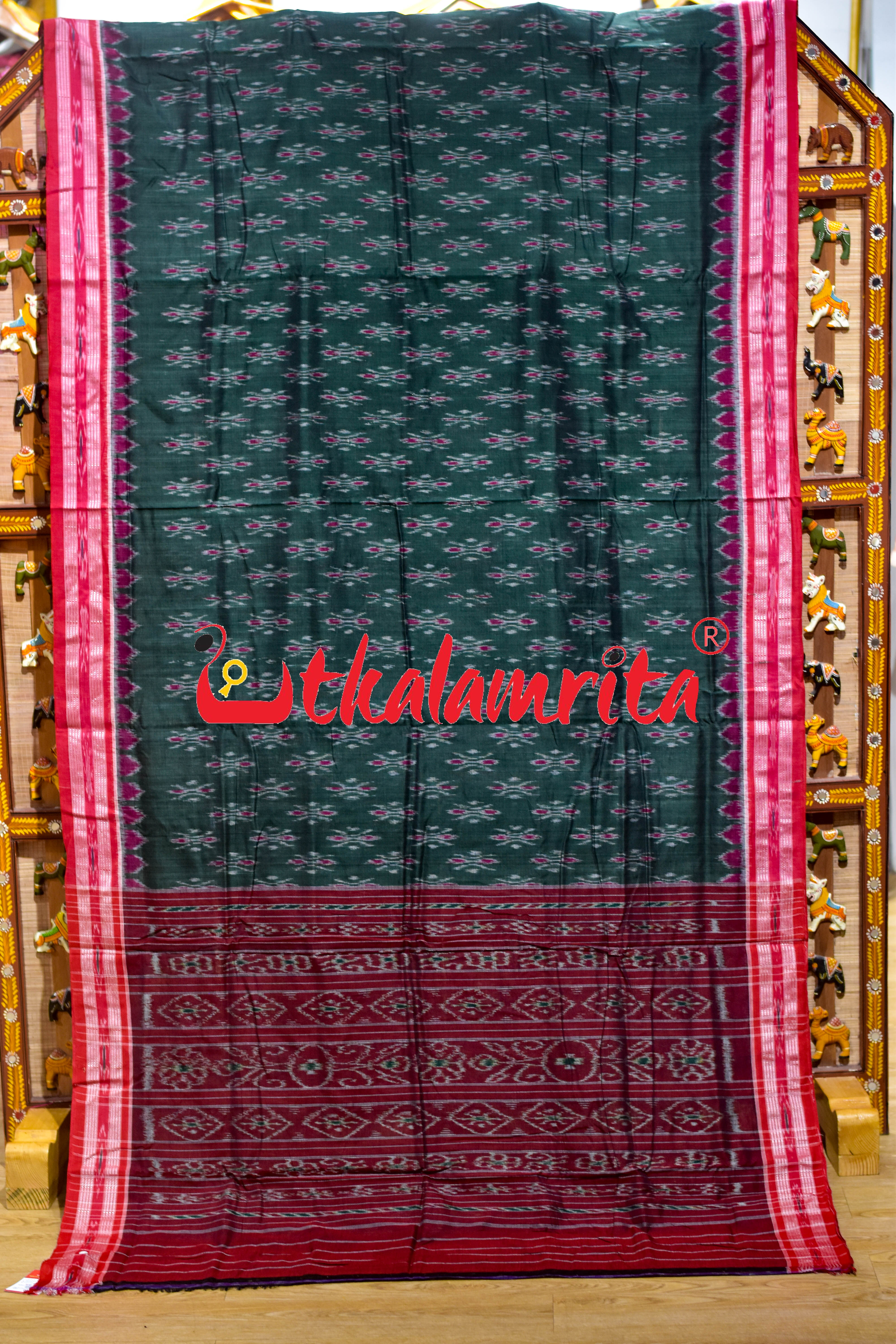 Olive Red Damru Khandua Cotton Saree
