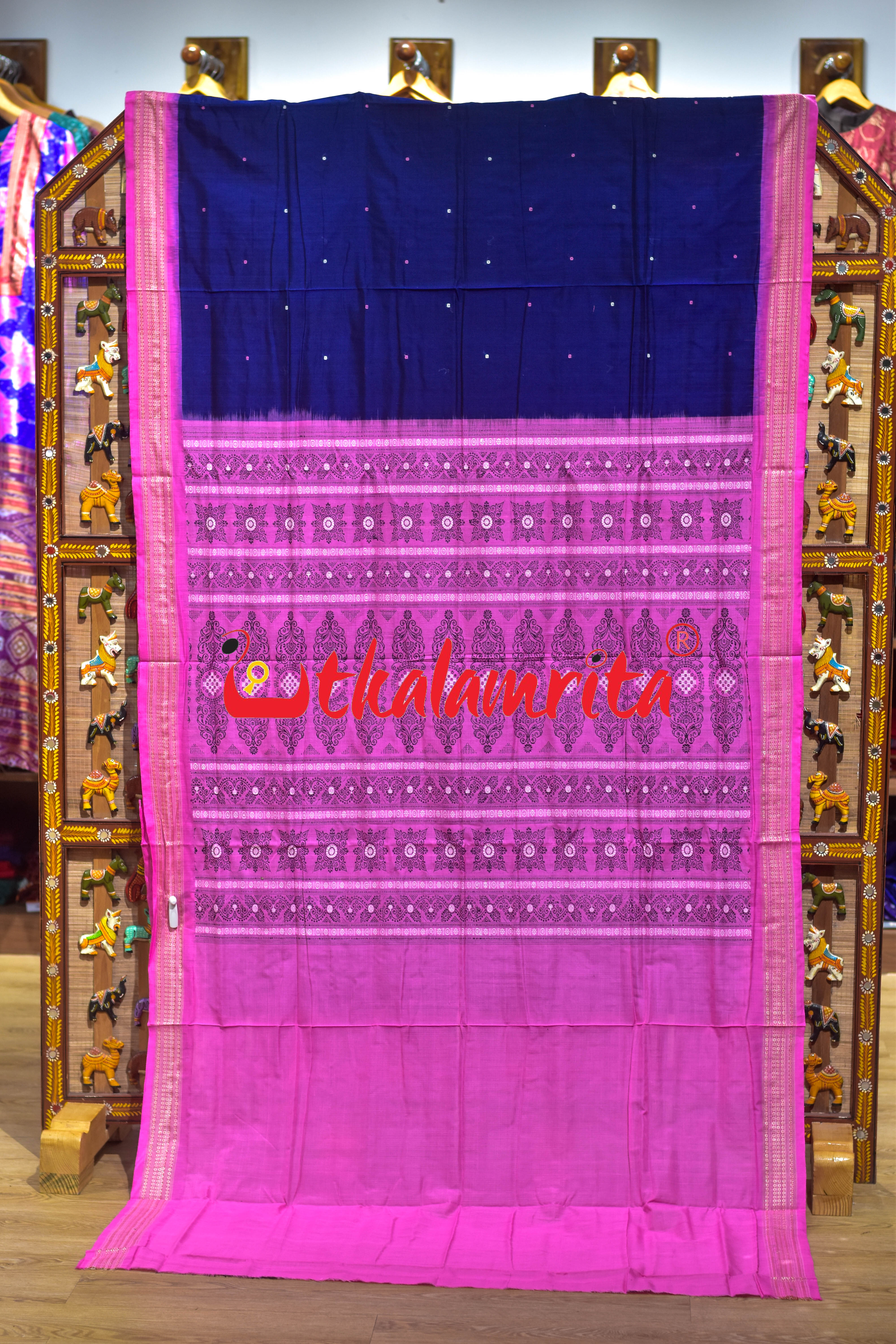 Blue Pink Buti Bomkai Cotton Saree