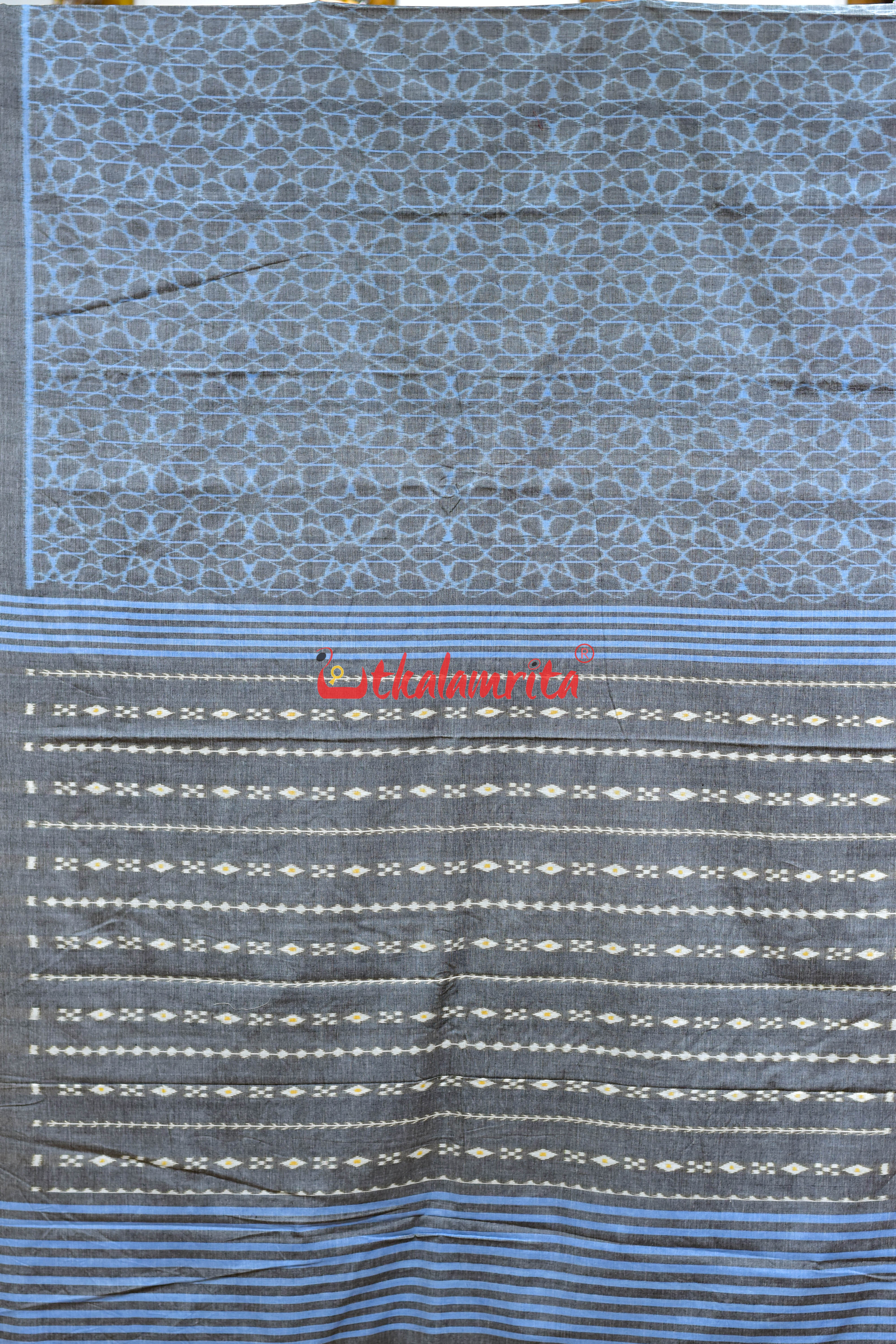Grey Mandala Art Khandua Cotton Saree