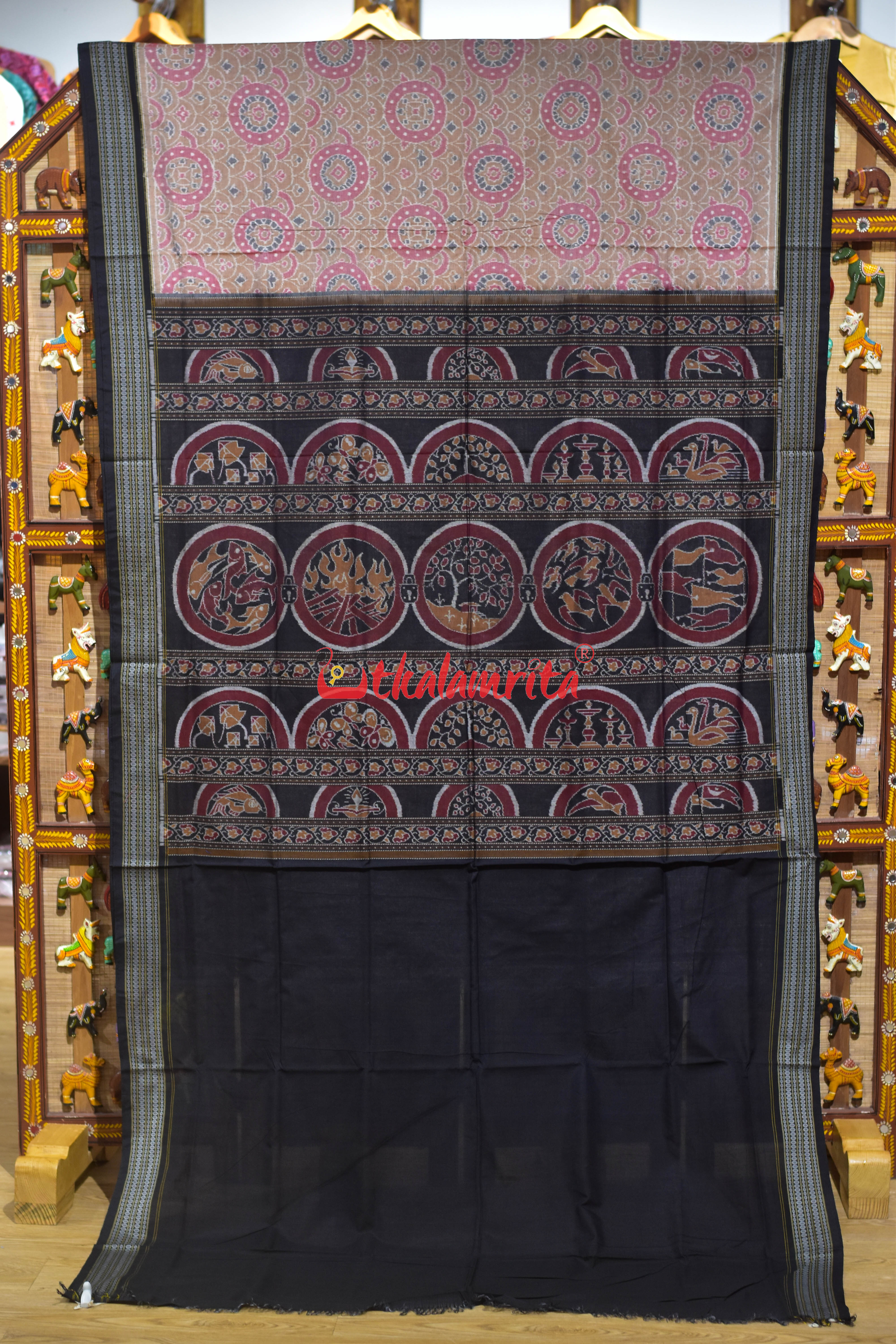 Coffee Red Tantasala Sambalpuri Bapta Saree