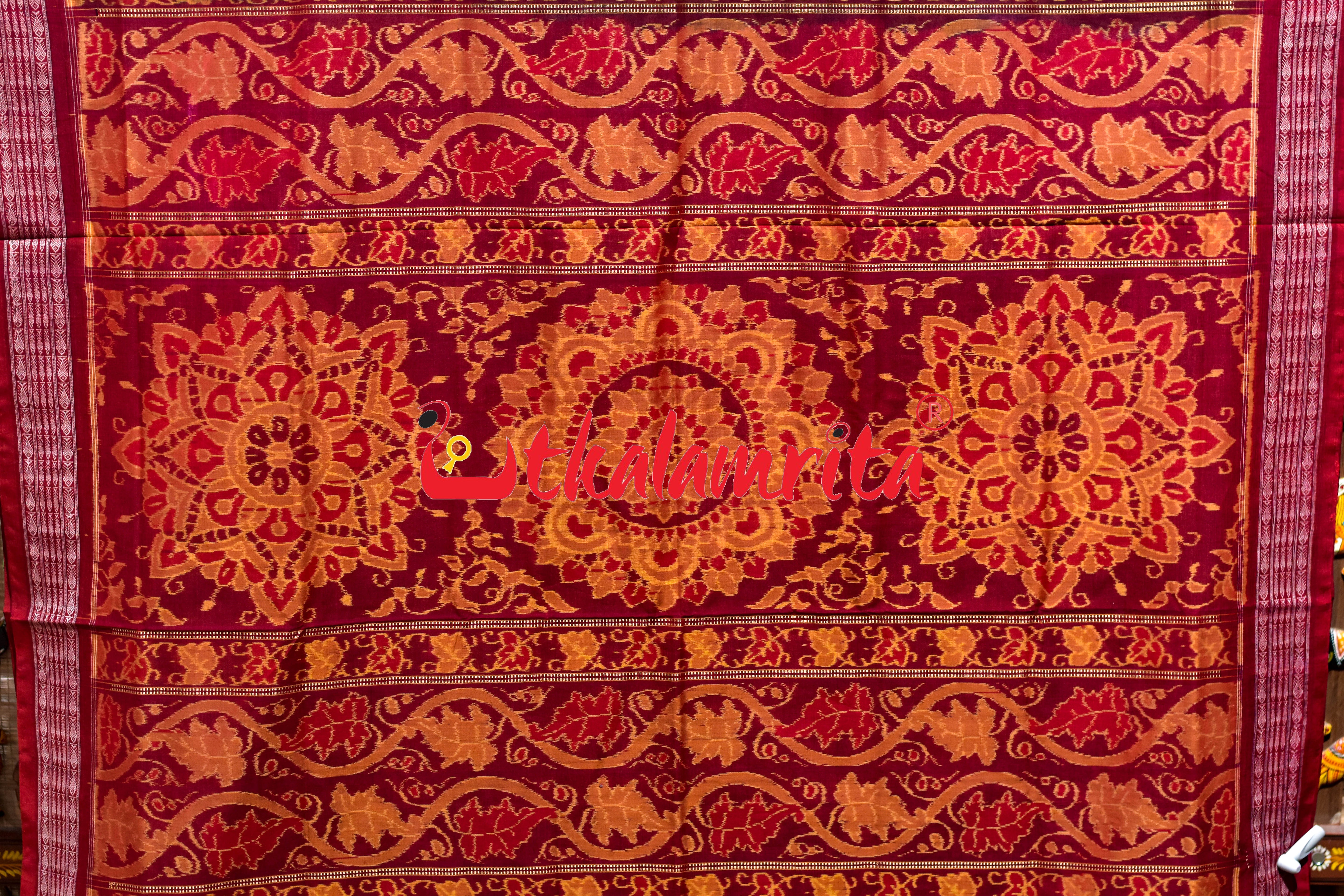 Green Orange Sua Chakra Sambalpuri Cotton Saree