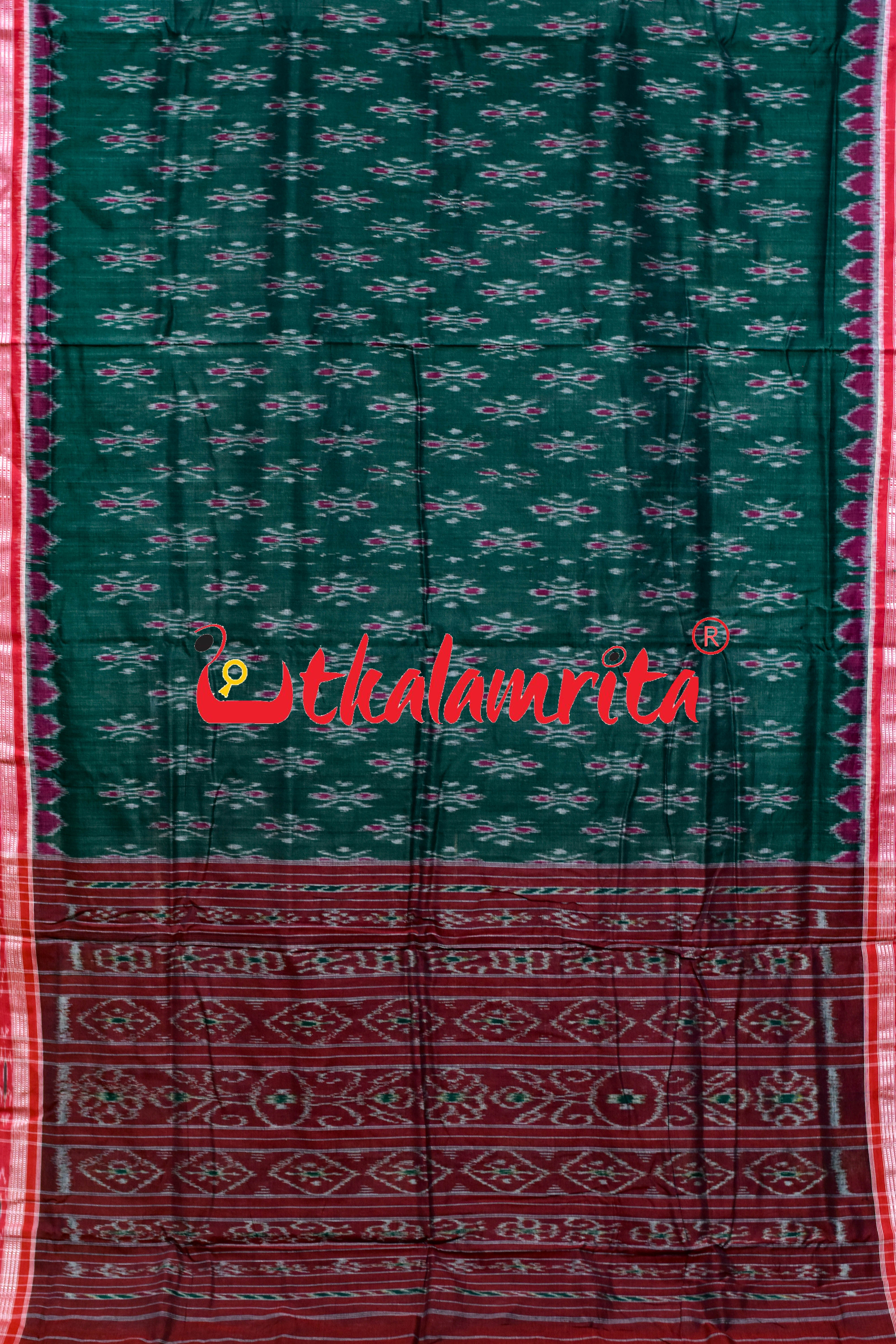 Olive Red Damru Khandua Cotton Saree