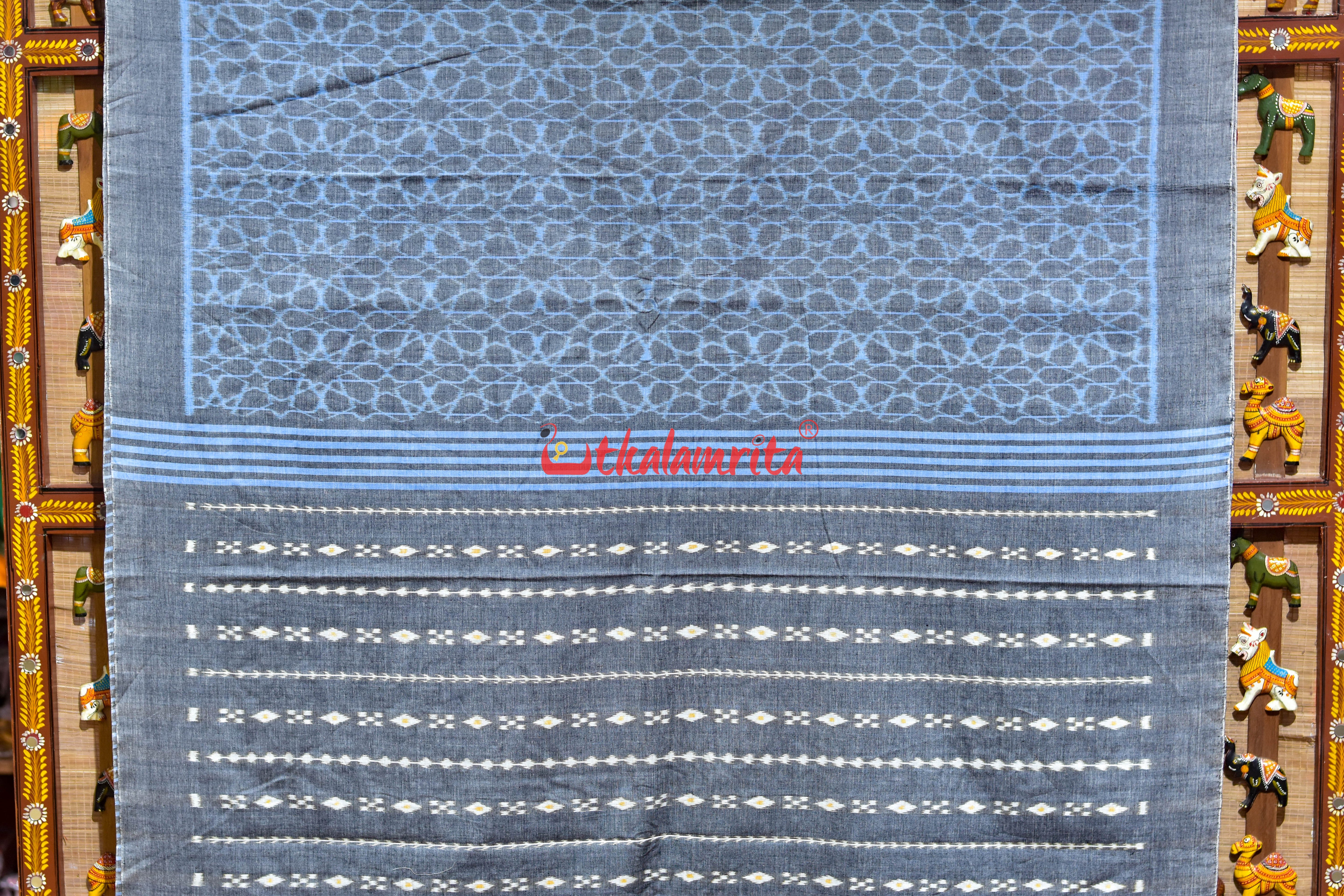 Grey Mandala Art Khandua Cotton Saree