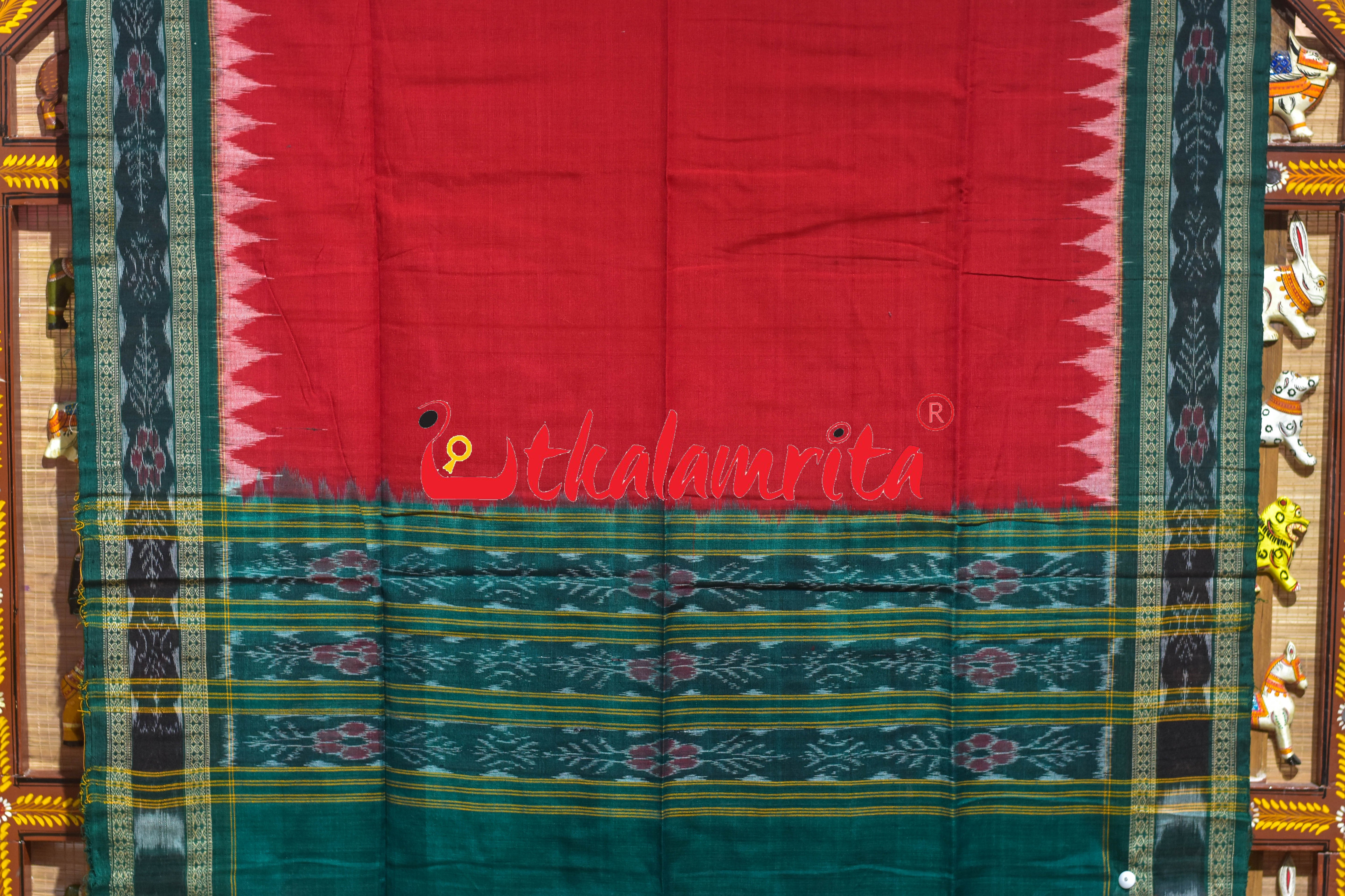 Green Red Tribal Chakra Sambalpuri Cotton Dress Set