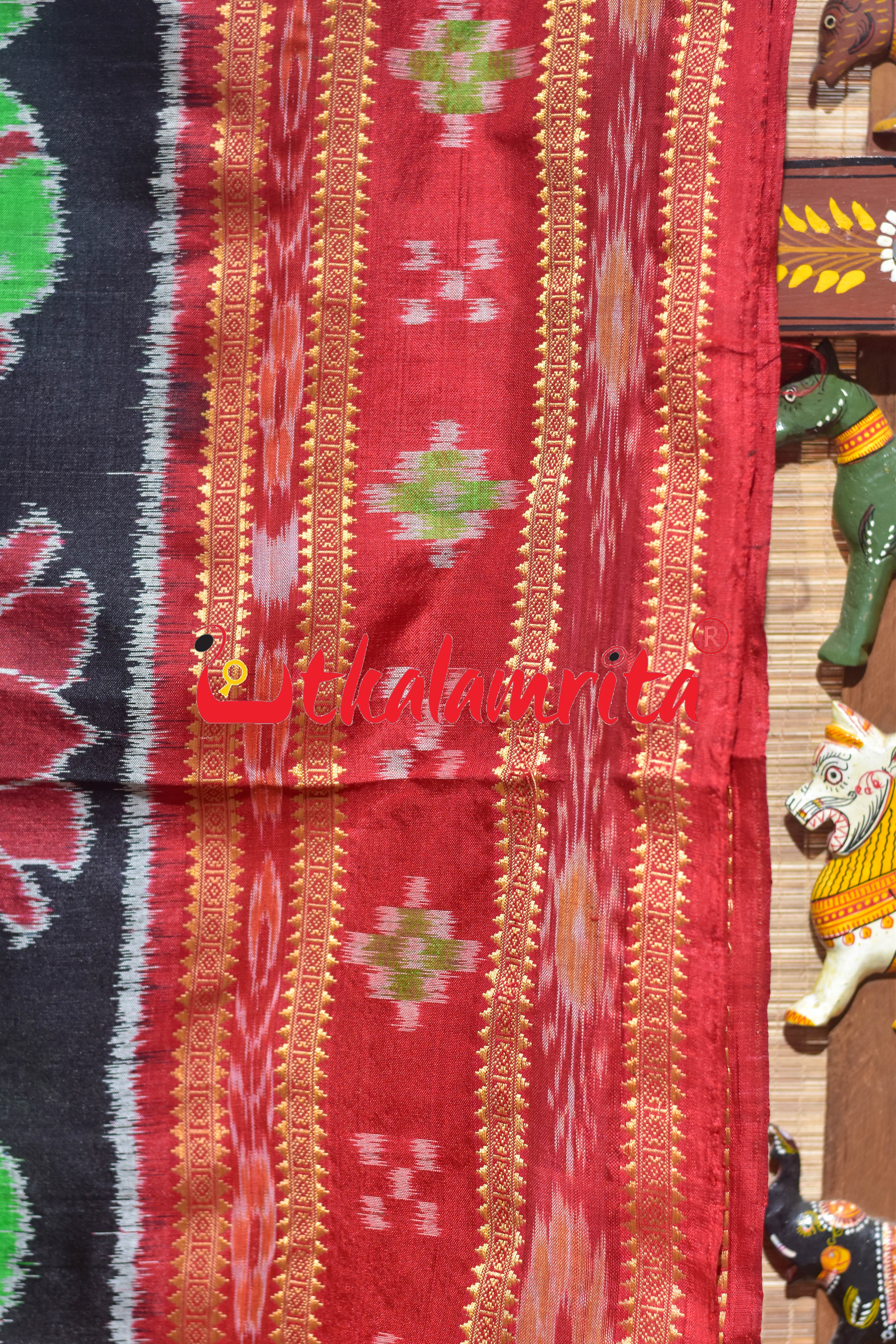 Black Red Sua Padma Khandua Silk Saree