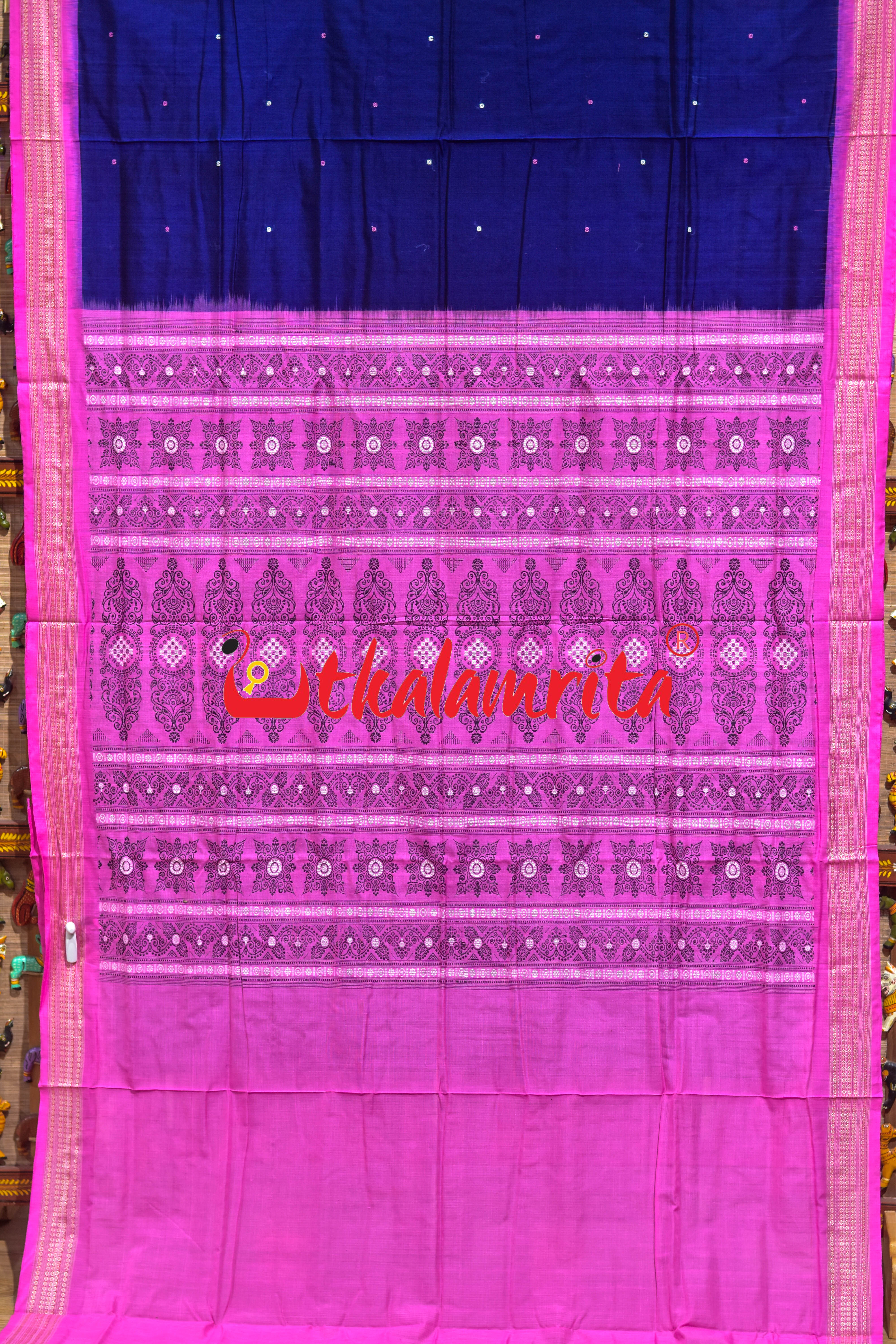 Blue Pink Buti Bomkai Cotton Saree
