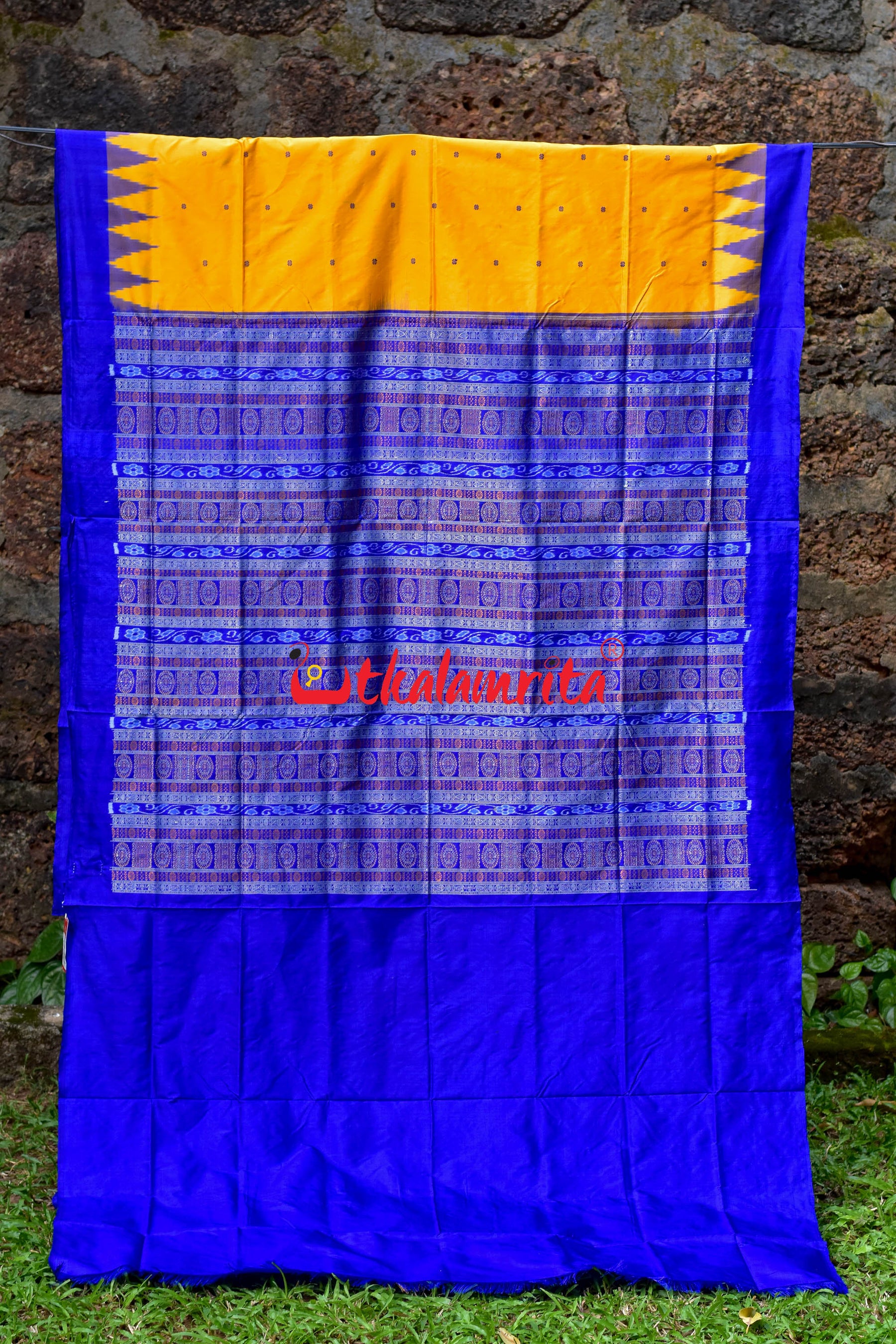Plain Kumbha Yellow Blue Sambalpuri Silk