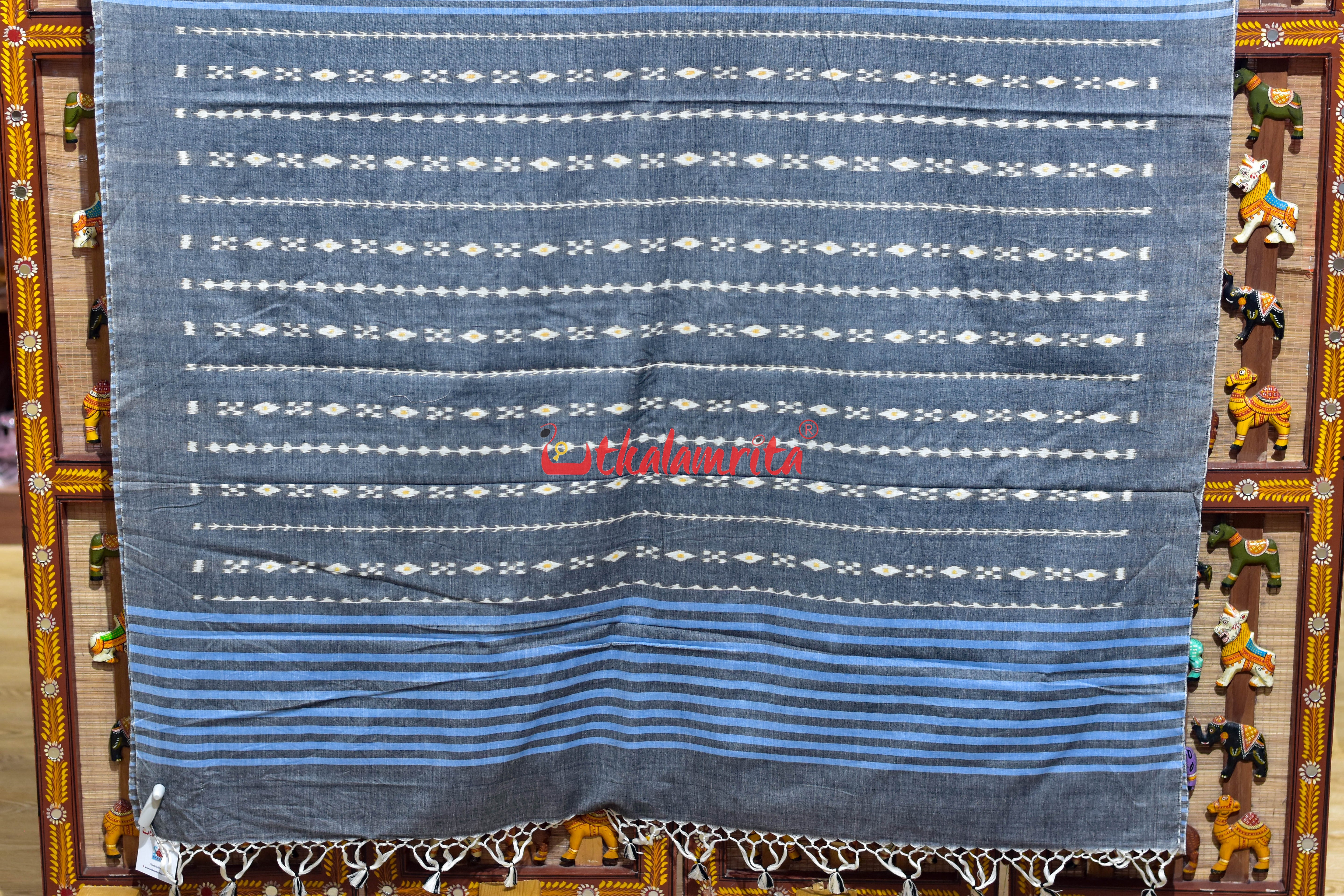 Grey Mandala Art Khandua Cotton Saree
