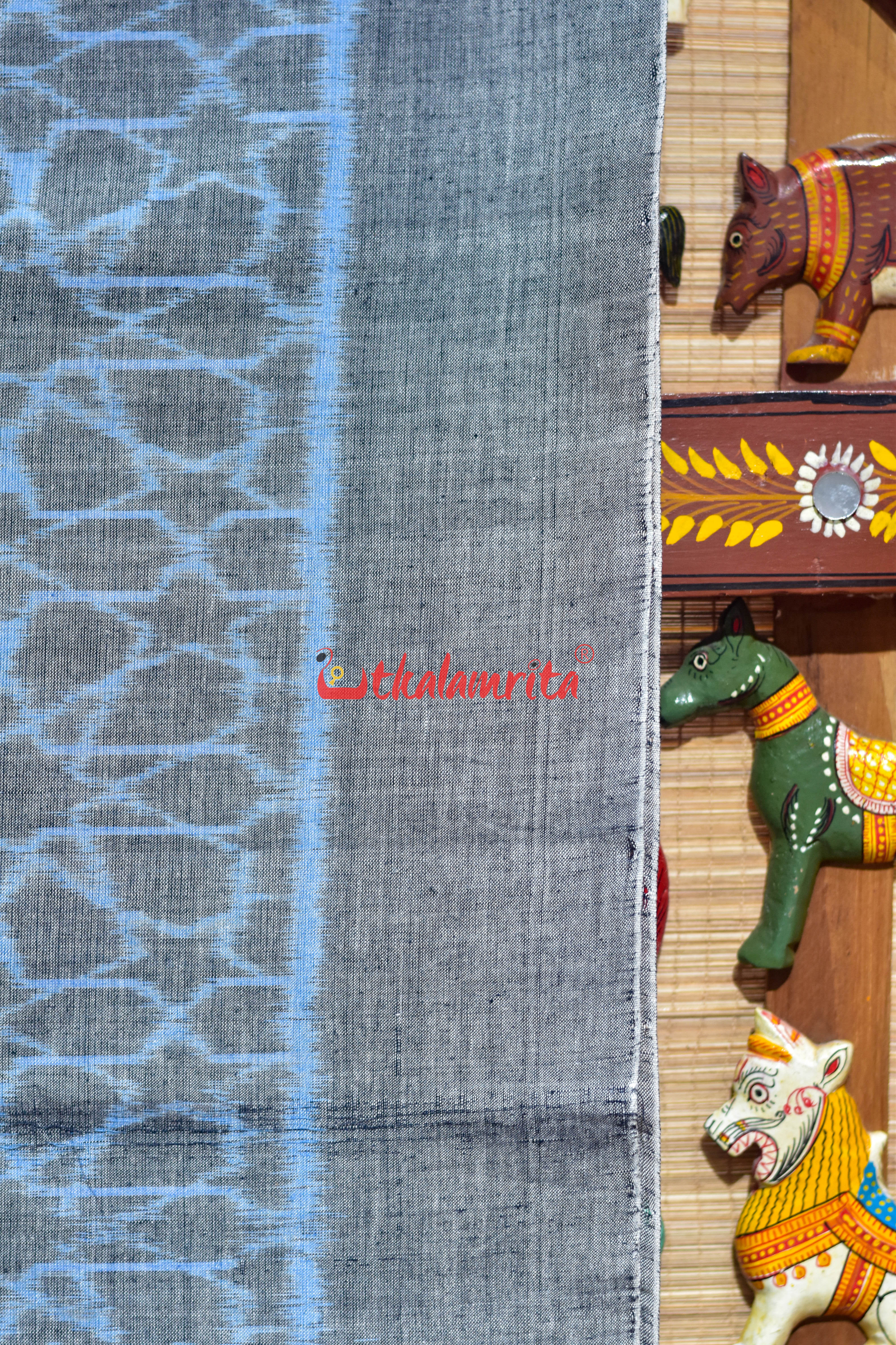 Grey Mandala Art Khandua Cotton Saree