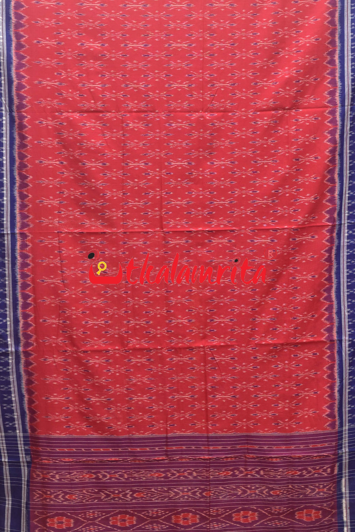 Red Blue Body Bandha Khandua Cotton Saree