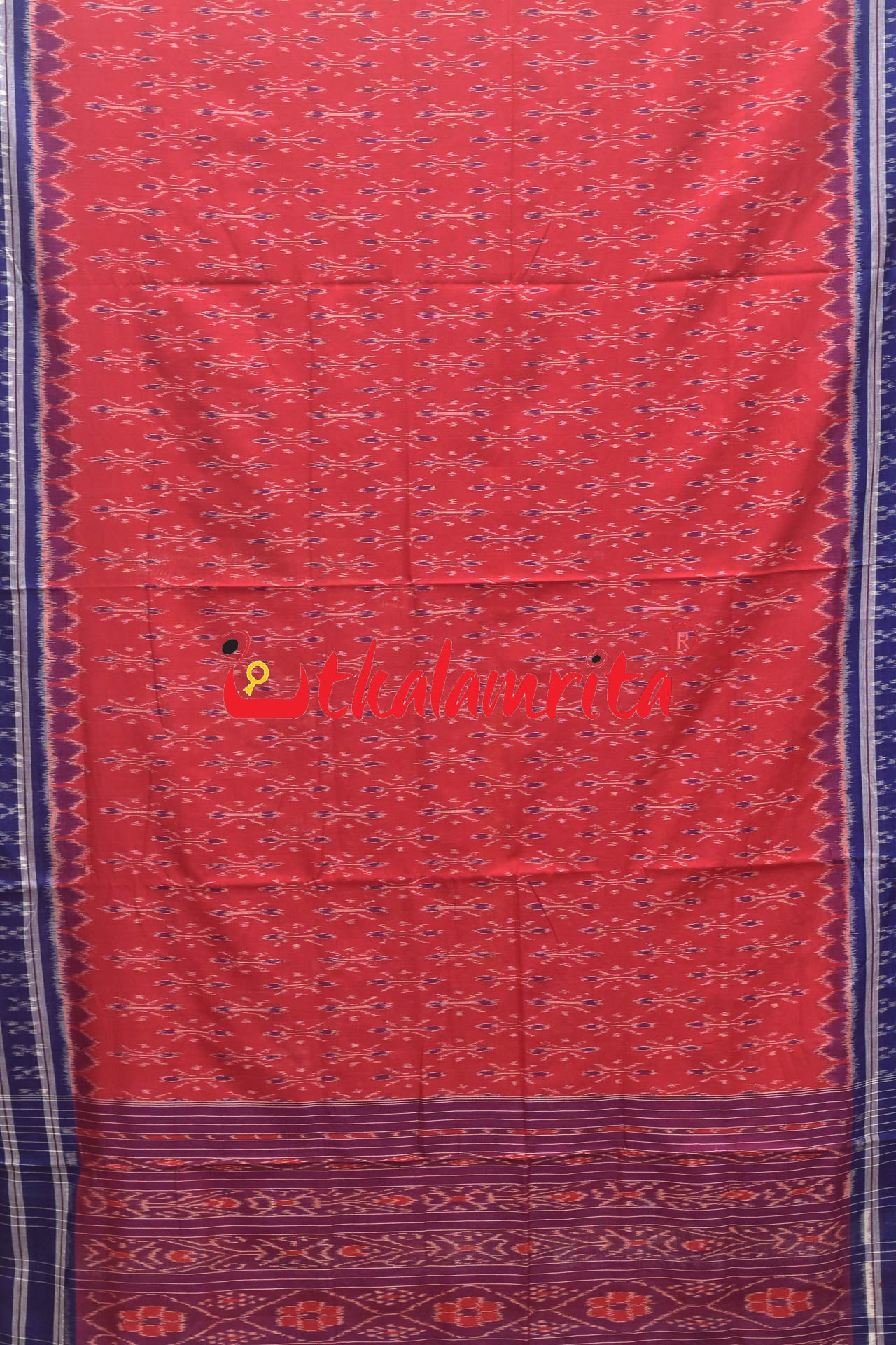 Red Blue Body Bandha Khandua Cotton Saree