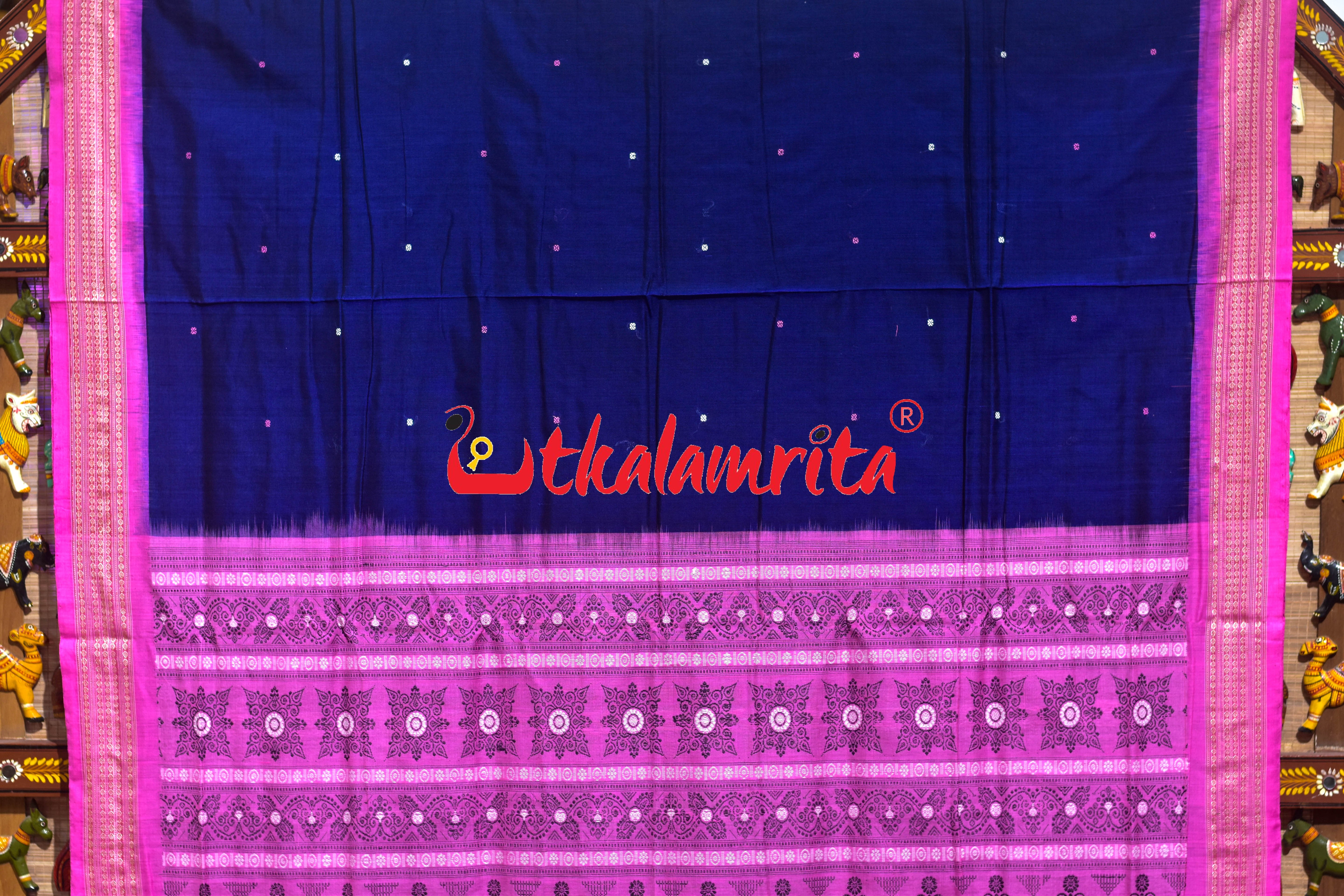 Blue Pink Buti Bomkai Cotton Saree