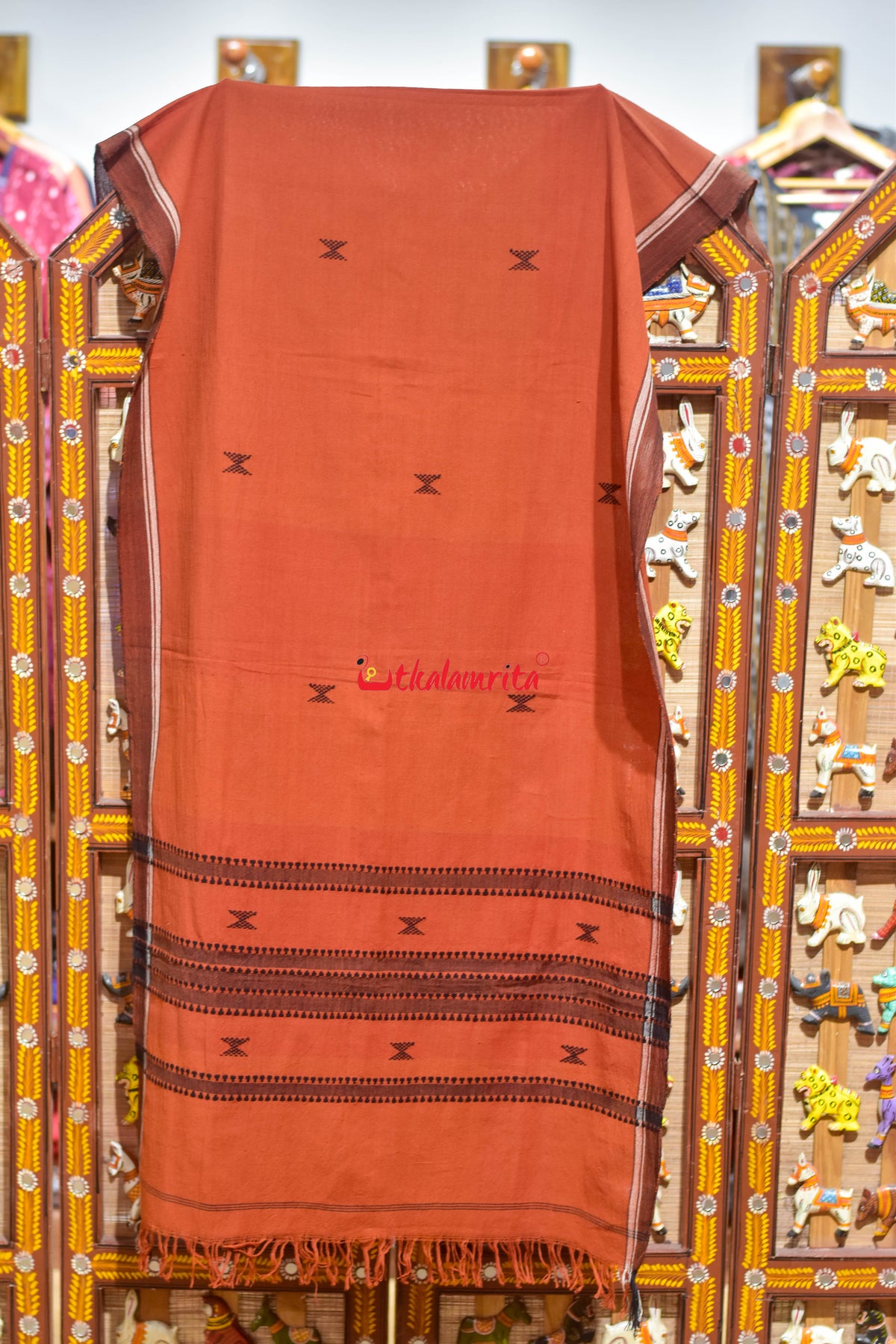 Rust Black Plain Border Kotpad (Dupatta)