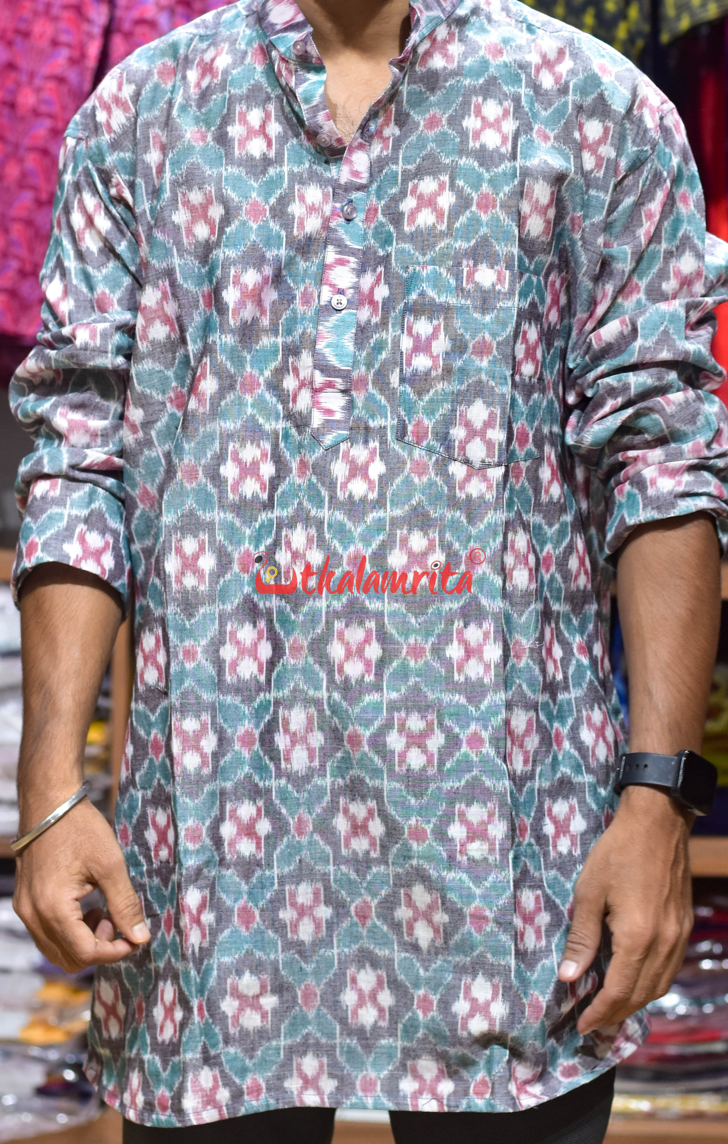 Grey Star Flower (Men's Short Kurta)