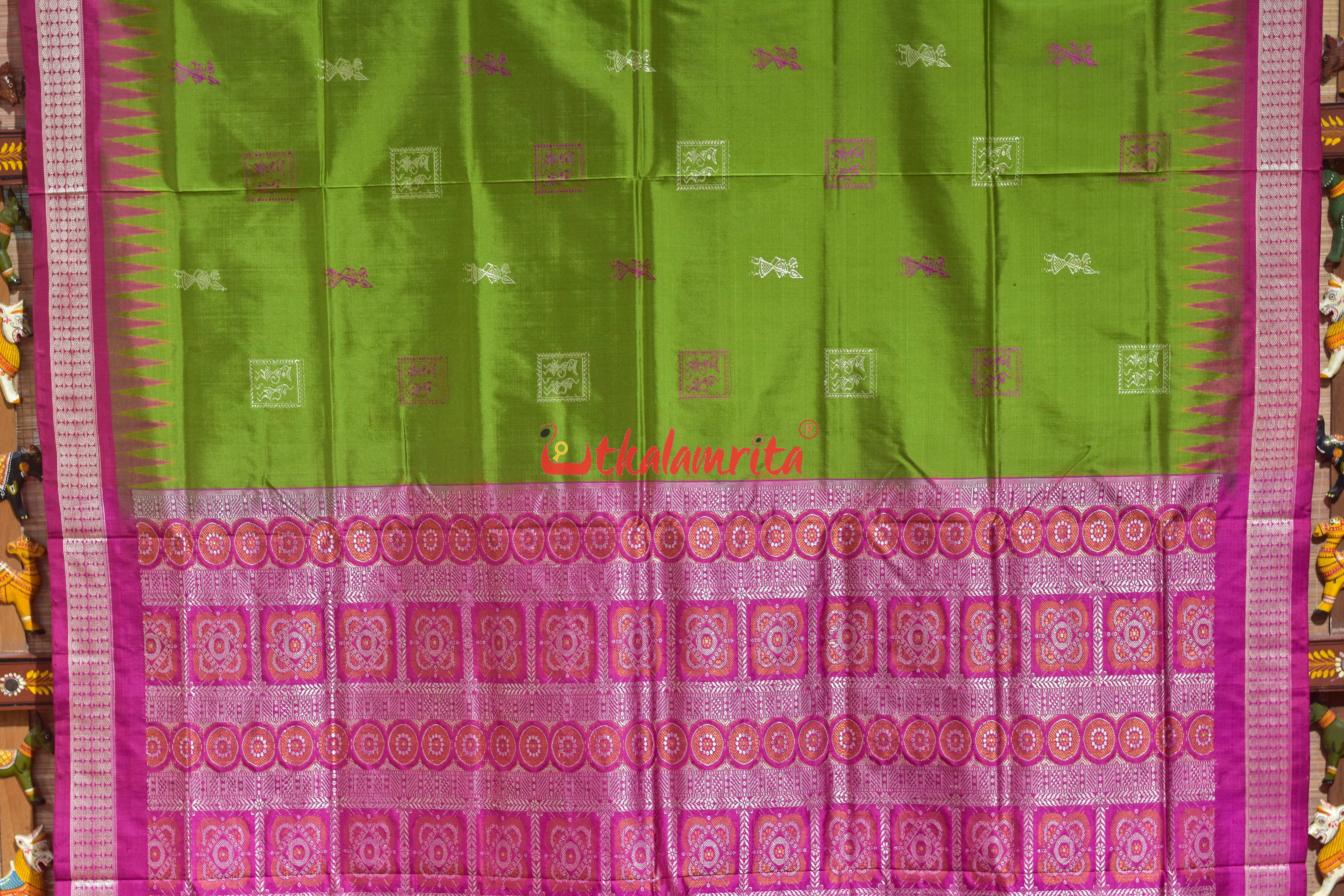 Apple Green Rani Box Tribal Bomkai Silk Saree