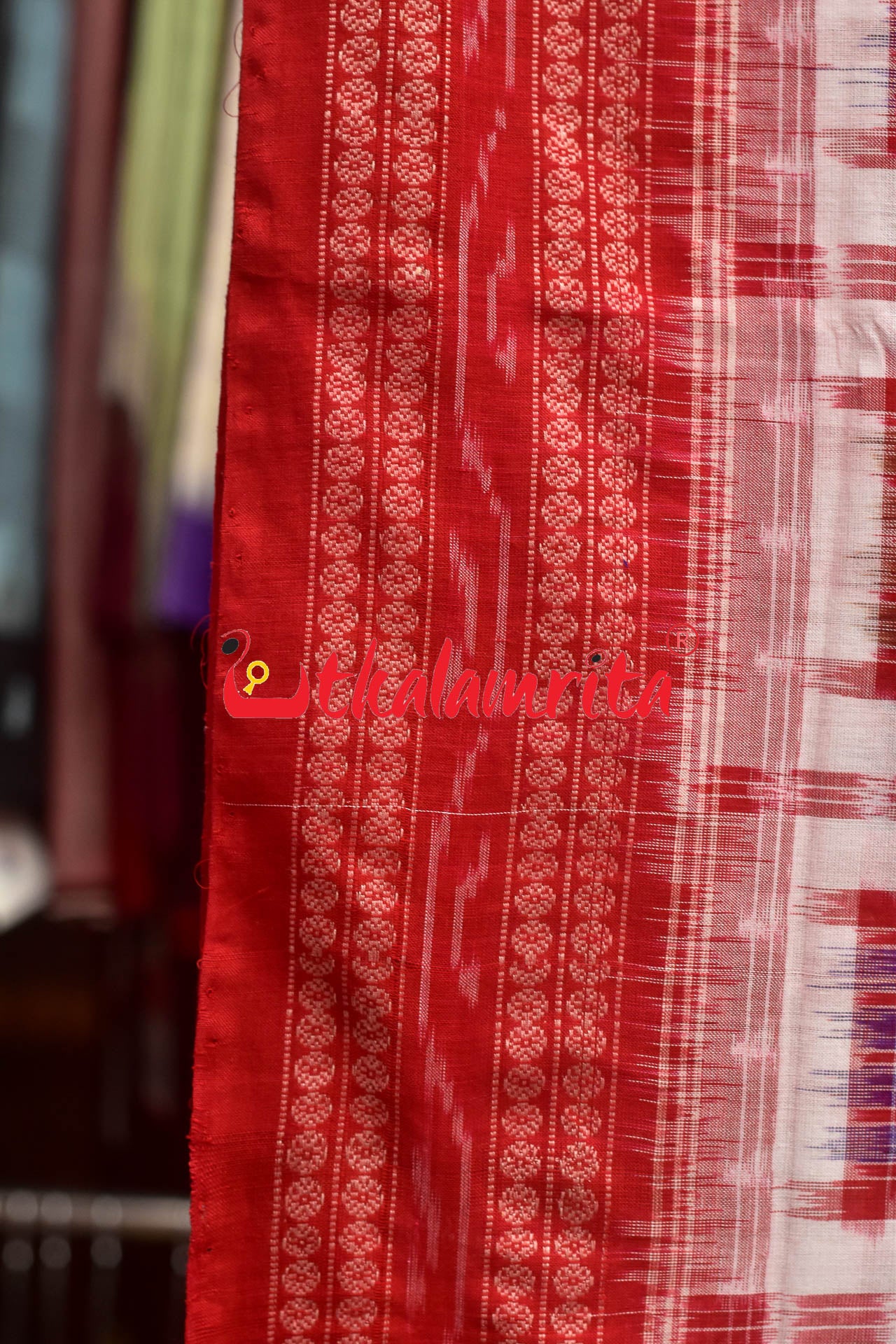 Aswini Red Border Sambalpuri Cotton Saree