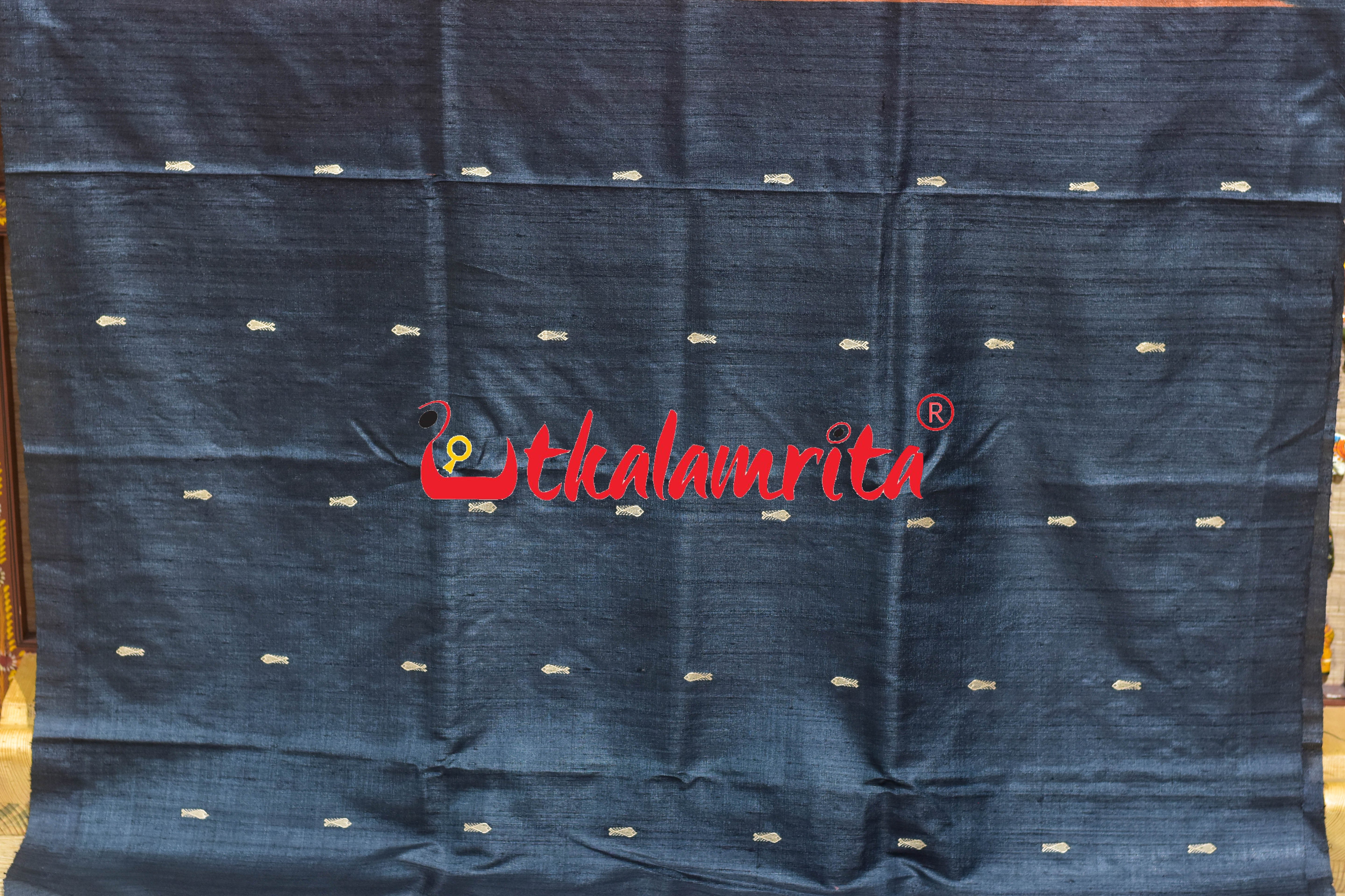 Rust Black Padma Jala Anchal Gopalpur Tussar Silk Saree