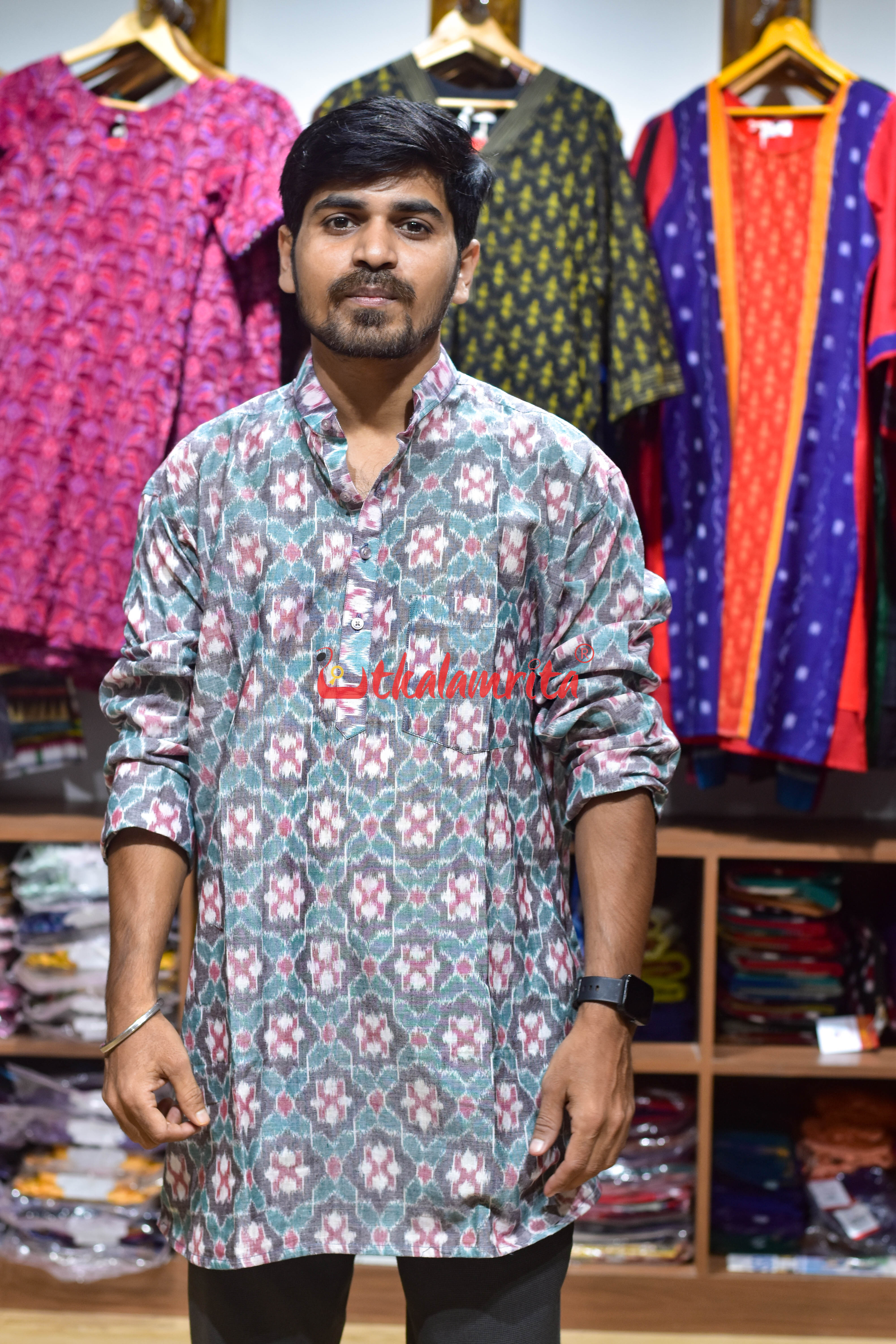 Grey Star Flower (Men's Short Kurta)